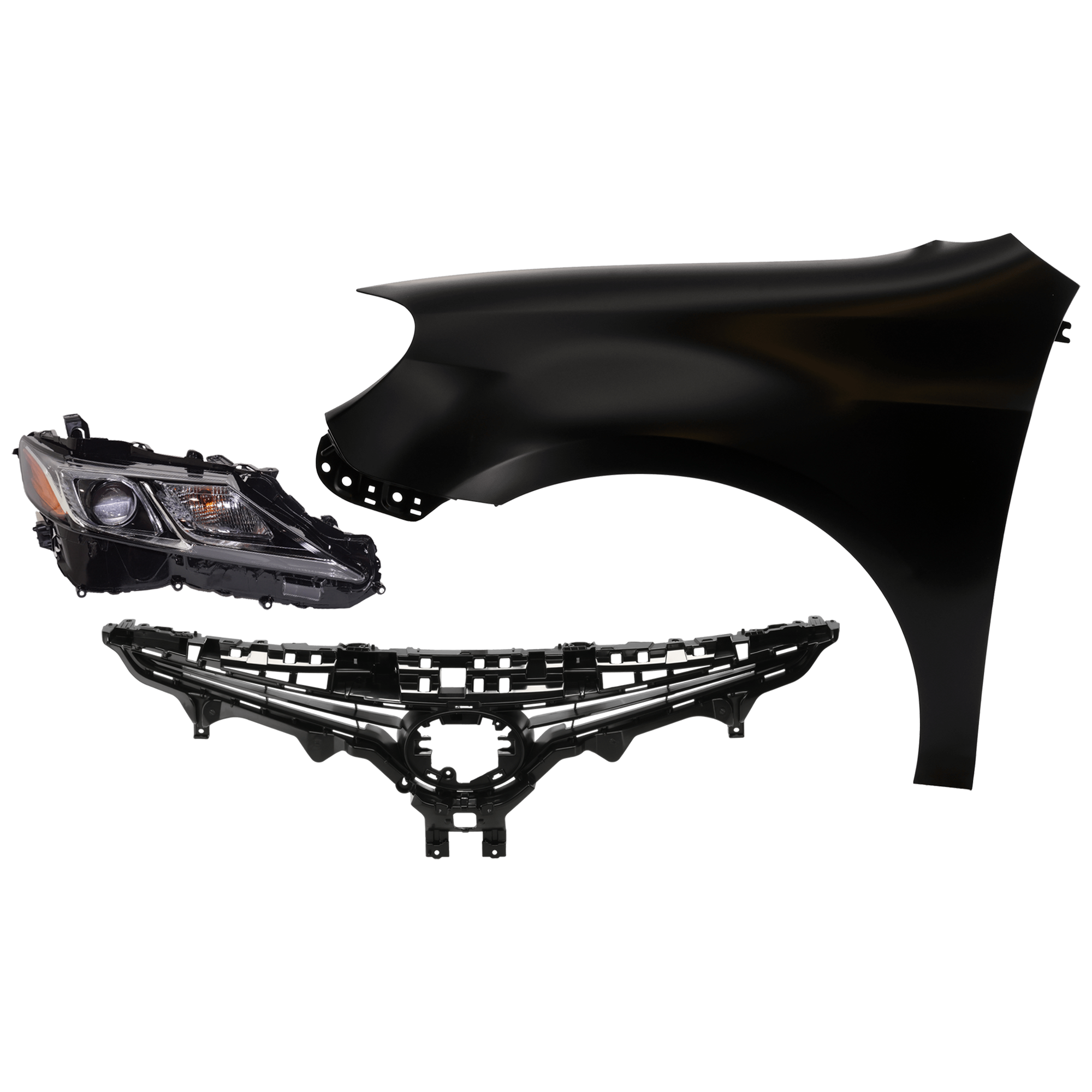 AM CAMRY 21-24 FRONT FENDER RH Primed 3 pc Kit with Grille and Headlight CAPA SKU KIT 031323-13601 Partslink TO1200466C TO1241266C TO2503277C OEM 5310106F30-5380106170-8111006C