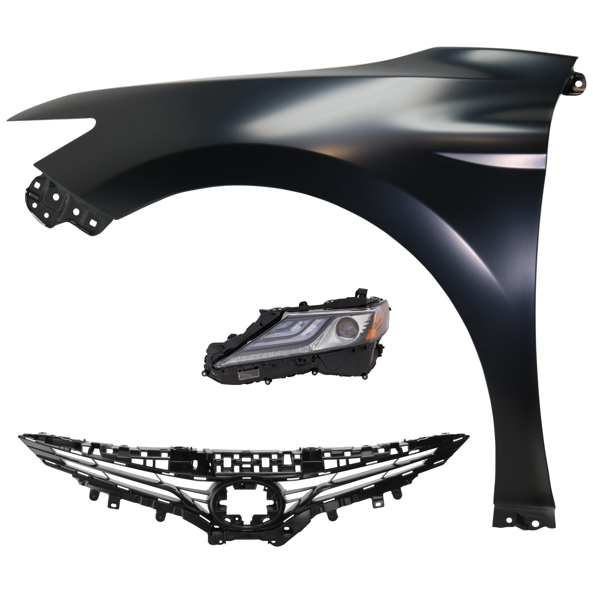 AM CAMRY 21-24 FRONT FENDER LH Primed 3 pc Kit with Grille and Headlight CAPA SKU KIT 031323-13802 Partslink TO1200467C TO1240266C TO2502300C OEM 5310106F50-5380206180-8115006G