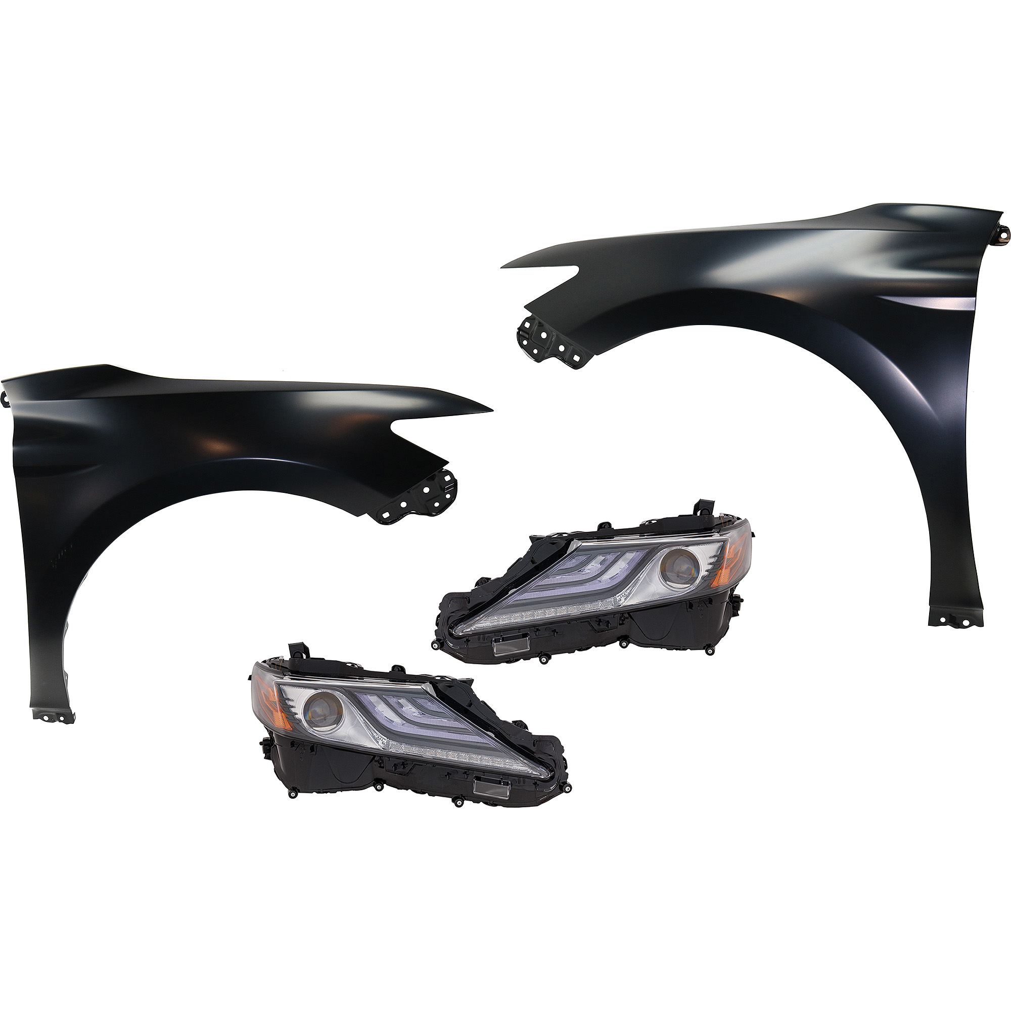 AM CAMRY 21-24 FRONT FENDER RH AND LH Primed 4 pc Kit with Headlights CAPA SKU KIT 031323-13803 Partslink TO1240266C TO1241266C TO2502300C TO2503300C OEM 5380106170-5380206180-8111006G