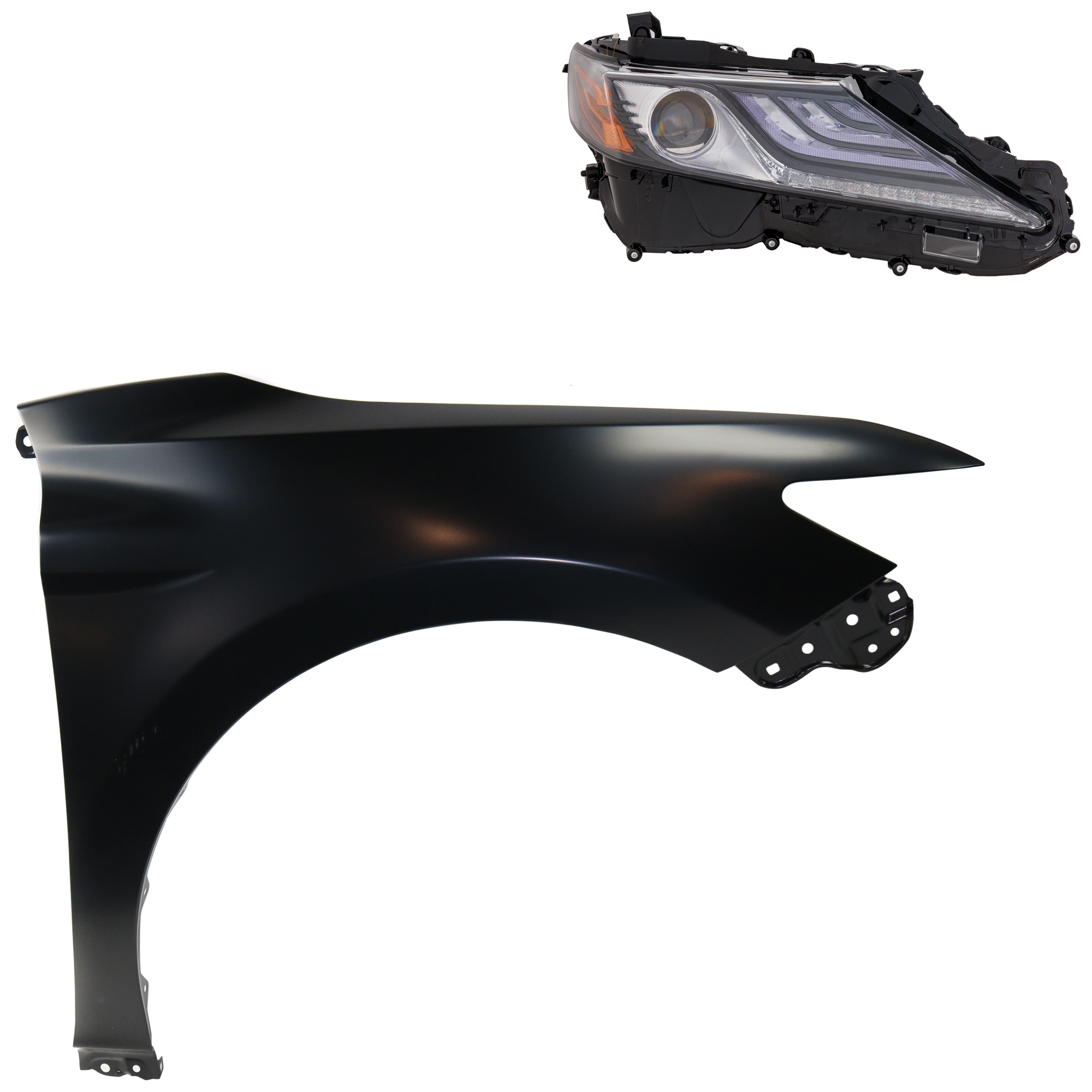 AM CAMRY 21-24 FRONT FENDER RH Primed 2 pc Kit with Headlight CAPA SKU KIT 031323-13804 Partslink TO1241266C TO2503300C OEM 5380106170-8111006G30