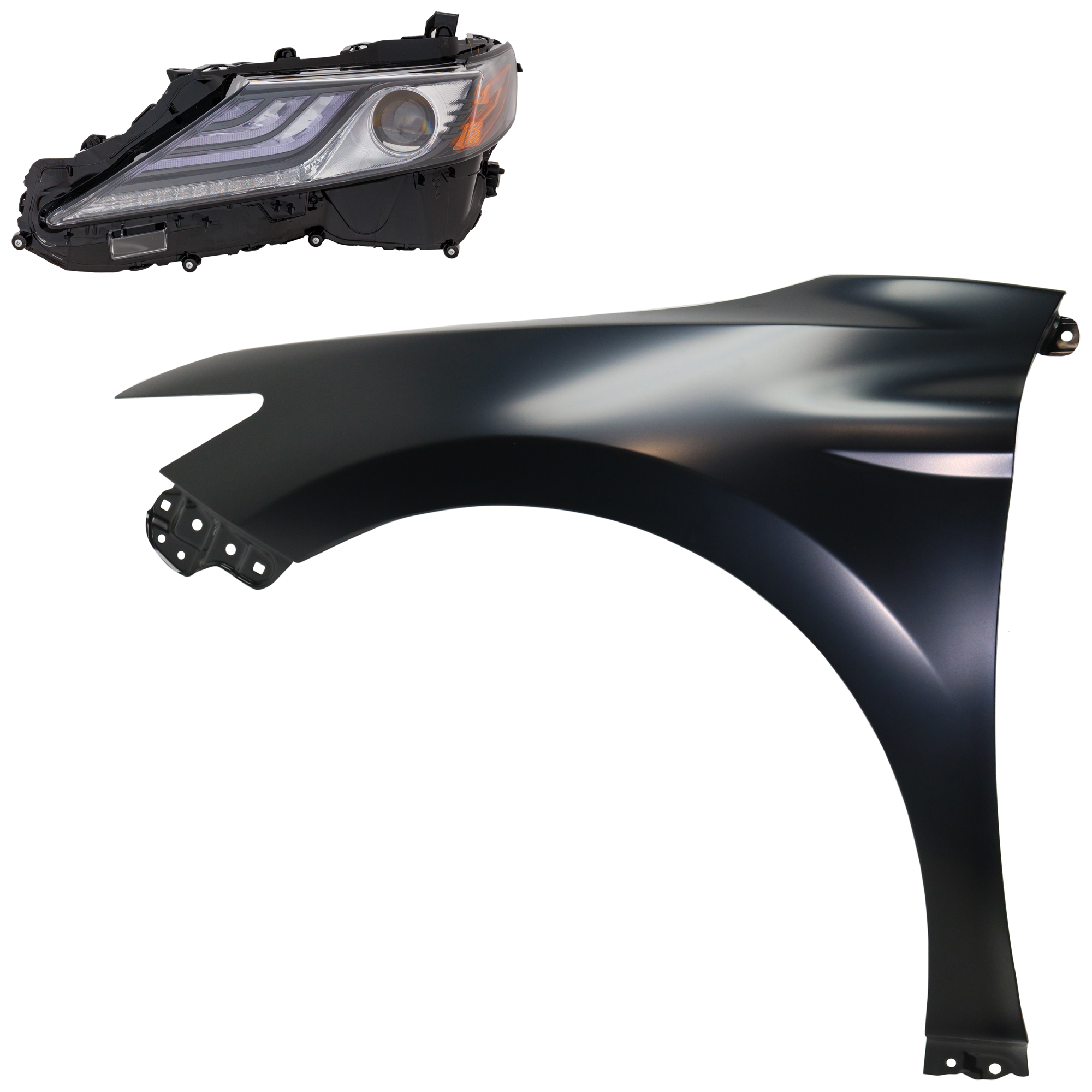 AM CAMRY 21-24 FRONT FENDER LH Primed 2 pc Kit with Headlight CAPA SKU KIT 031323-13805 Partslink TO1240266C TO2502300C OEM 5380206180-8115006G30