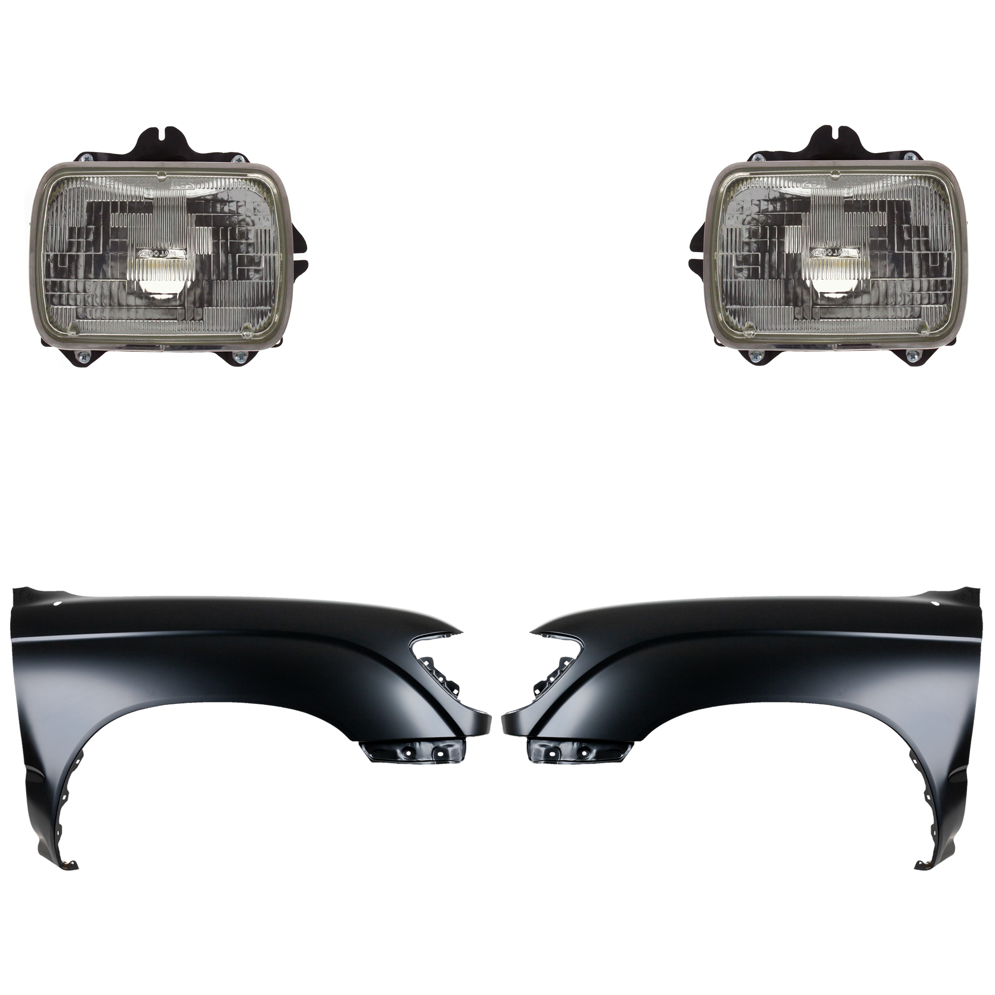 AM TACOMA 95-97 FRONT FENDER RH AND LH Primed 4 pc Kit with Headlights SKU KIT 031323-13903 Partslink TO1240158 TO1241157 TO2500113 TO2501117 OEM 5381104061-5381204061-81150891