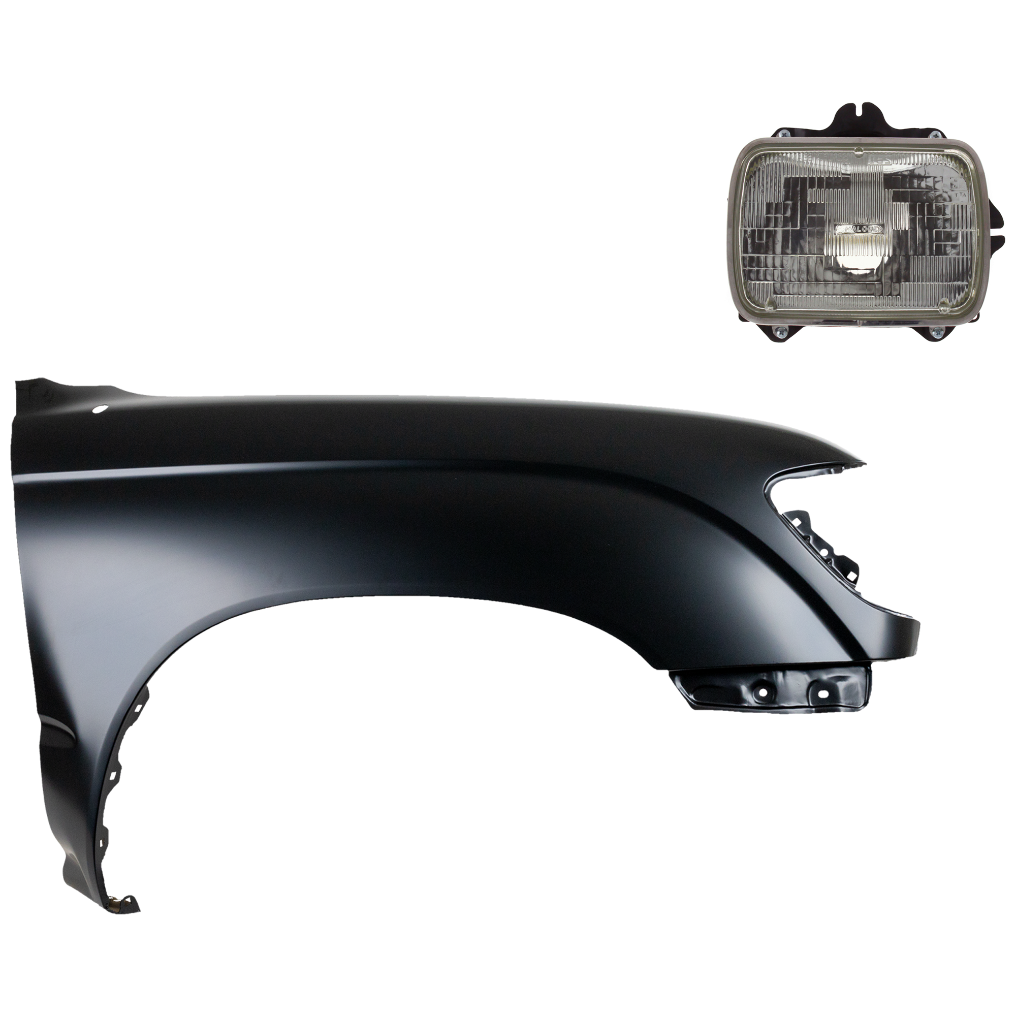 AM TACOMA 95-97 FRONT FENDER RH Primed 2 pc Kit with Headlight SKU KIT 031323-13904 Partslink TO1241157 TO2501117 OEM 5381104061-8111089155-81110803