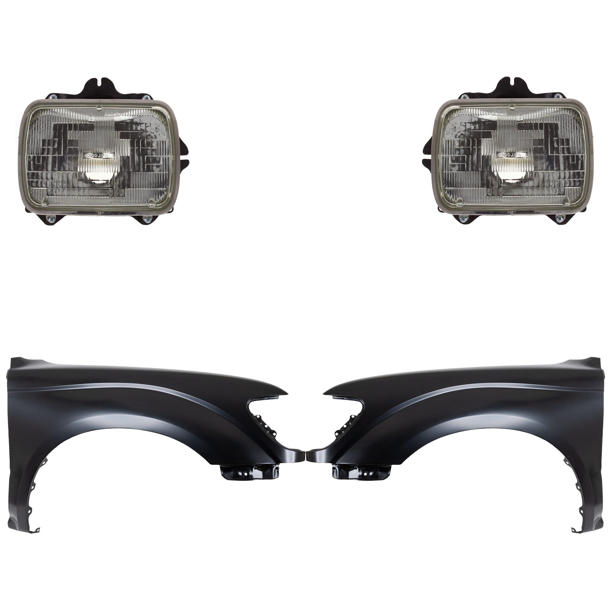 AM TACOMA 95-97 HEAD LAMP RH AND LH Assembly Halogen 4 pc Kit with Fenders SKU KIT 031323-14303 Partslink TO2501117 TO2500113 TO1240161 TO1241161 OEM 8111089155-8111080367-81150891