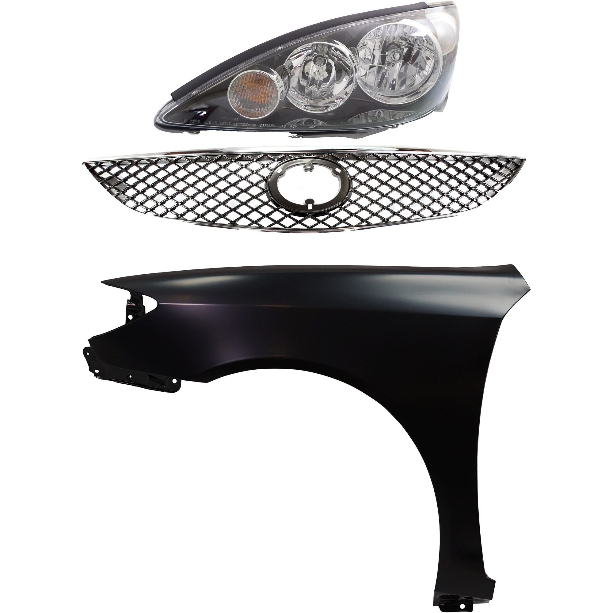 AM CAMRY 05-06 HEAD LAMP LH Assembly Halogen 3 pc Kit with Fender and Grille Assembly SKU KIT 031323-14402 Partslink TO2502156 TO1240184 TO1200271 OEM 8115006190-53802AA020-63101060