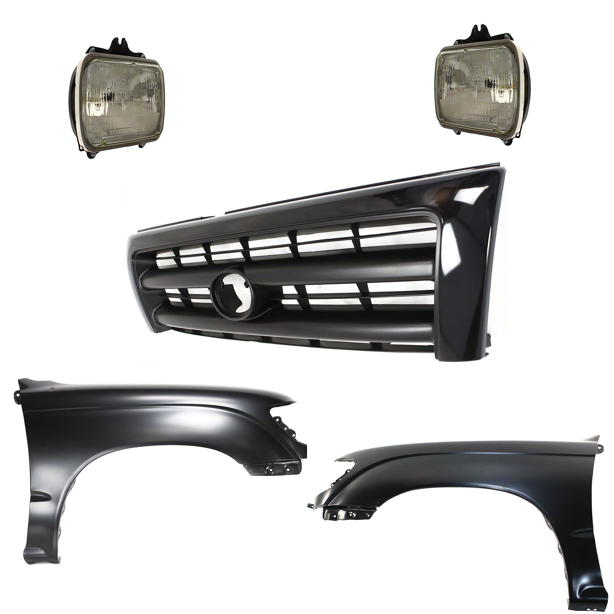 AM TACOMA 97-97 FRONT FENDER RH AND LH Primed 5 pc Kit with Grille and Headlights SKU KIT 031323-146 Partslink TO1240158 TO1241157 TO1200211 TO2501117 TO2500113 OEM 5381104061-5381204061-53100041