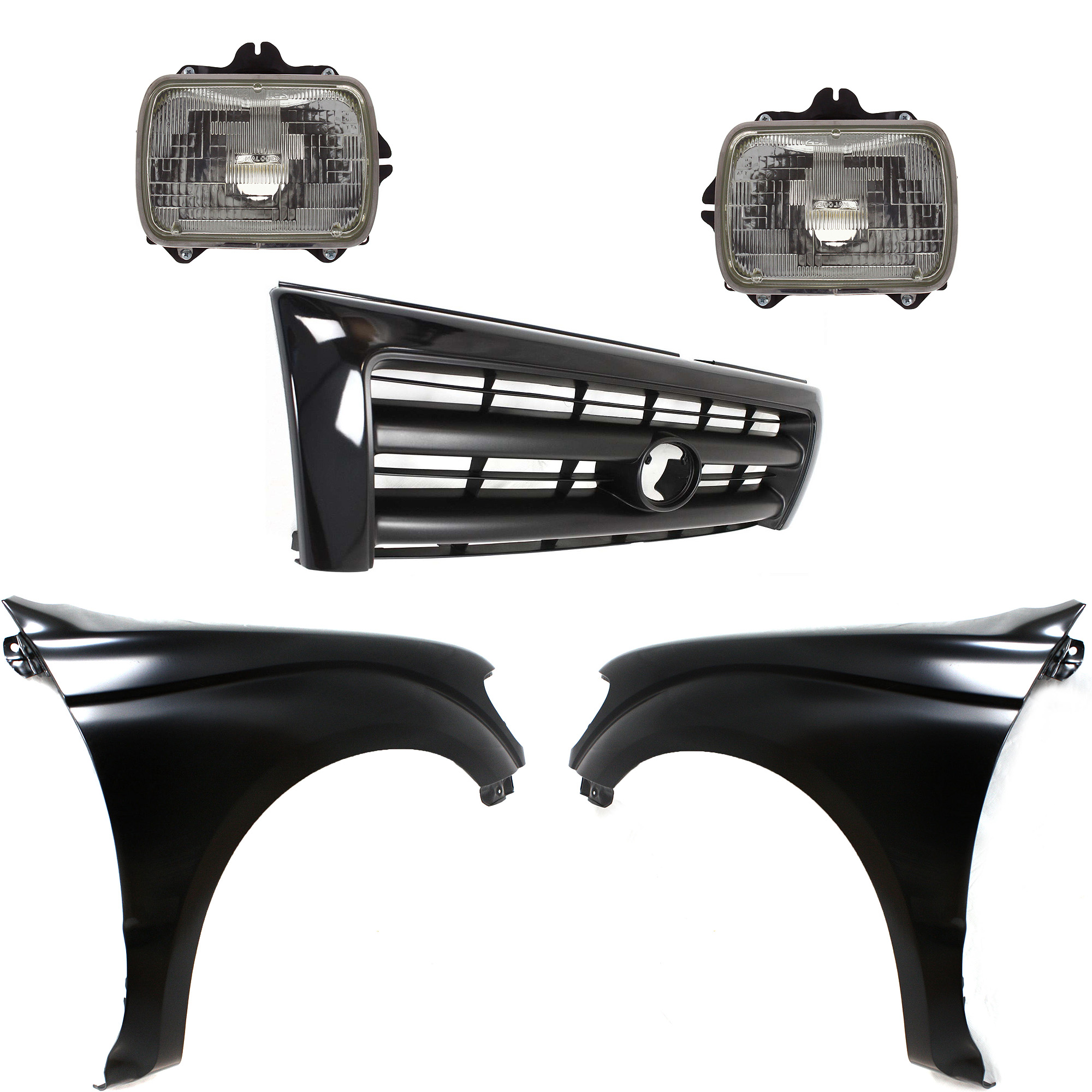 AM TACOMA 97-97 FRONT FENDER RH AND LH Primed 5 pc Kit with Grille and Headlights SKU KIT 031323-147 Partslink TO1240161 TO1241161 TO1200211 TO2501117 TO2500113 OEM 5381104070-5381204070-53100041