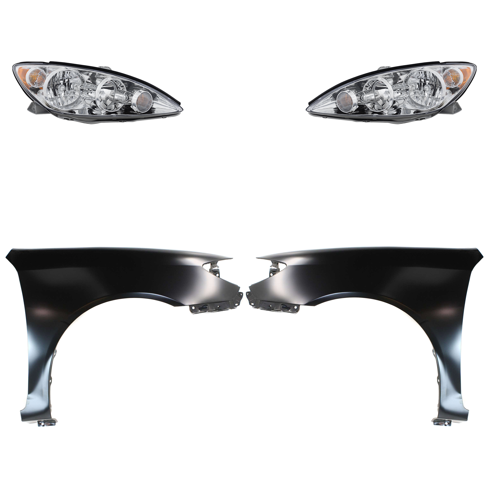 AM CAMRY 05-06 HEAD LAMP RH AND LH Assembly Halogen 4 pc Kit with Fenders SKU KIT 031323-14803 Partslink TO2503155 TO2502155 TO1240184 TO1241184 OEM 8111006180-8115006180-53802AA0