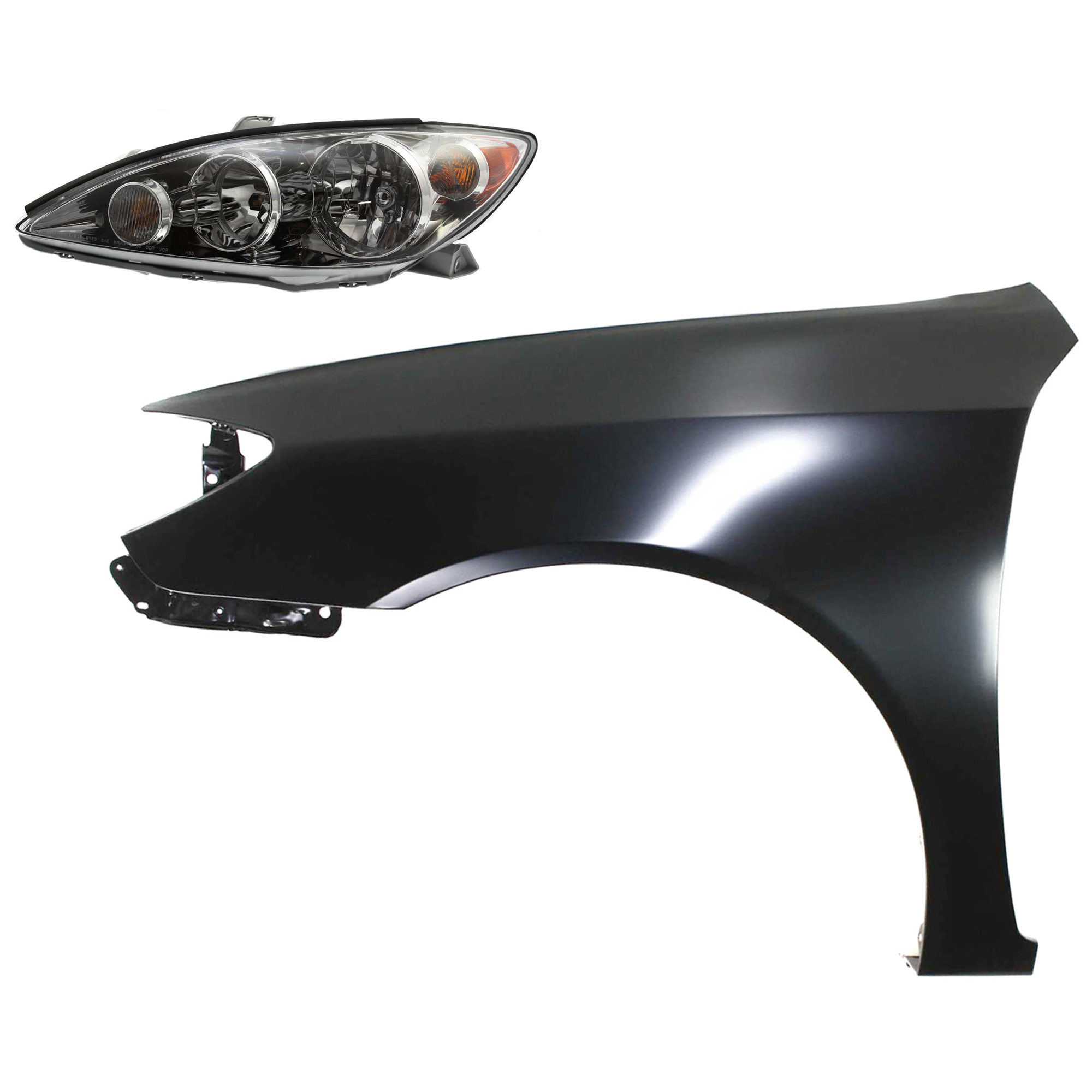 AM CAMRY 05-06 HEAD LAMP LH Assembly Halogen 2 pc Kit with Fender SKU KIT 031323-14805 Partslink TO2502155 TO1240184 OEM 8115006180-53802AA020