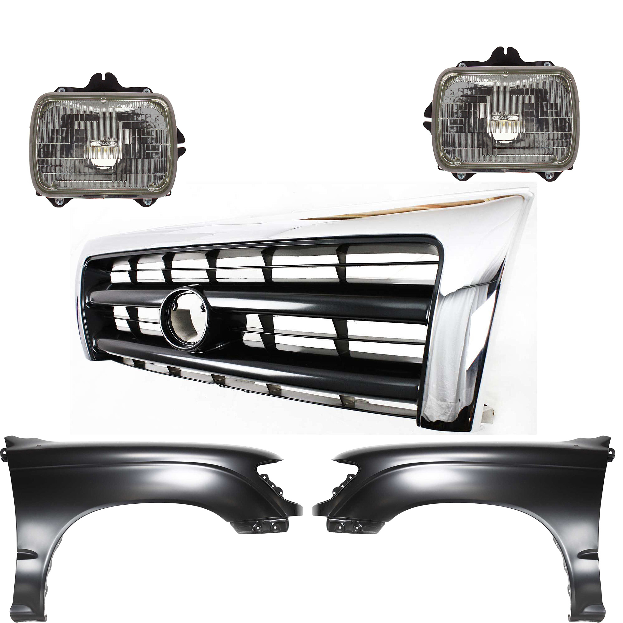 AM TACOMA 97-97 FRONT FENDER RH AND LH Primed 5 pc Kit with Grille and Headlights SKU KIT 031323-149 Partslink TO1240158 TO1241157 TO1200213 TO2501117 TO2500113 OEM 5381104061-5381204061-53100041