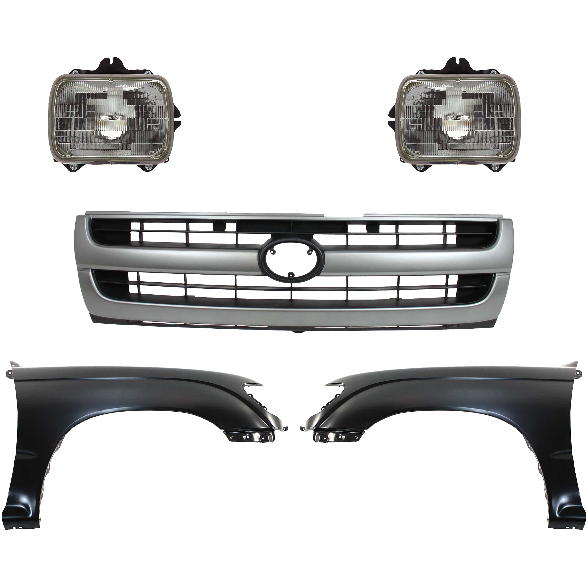 AM TACOMA 97-97 FRONT FENDER RH AND LH Primed 5 pc Kit with Grille and Headlights SKU KIT 031323-151 Partslink TO1240158 TO1241157 TO1200204 TO2501117 TO2500113 OEM 5381104061-5381204061-53100040