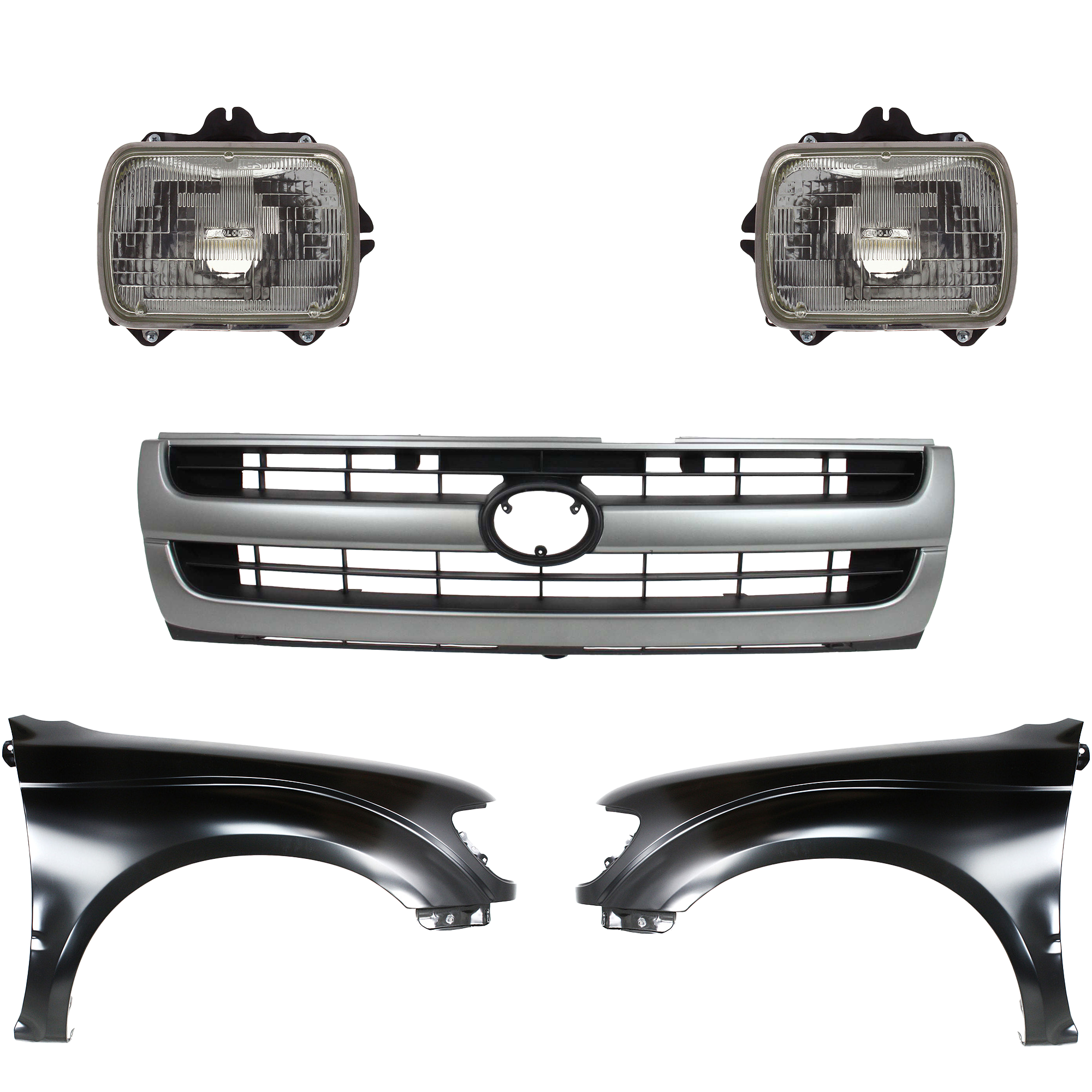 AM TACOMA 97-97 FRONT FENDER RH AND LH Primed 5 pc Kit w Grille and Headlights SKU KIT 031323-152 Partslink TO1241161 TO1240161 TO1200204 TO2501117 TO2500113 OEM 5381104070-5381204070-53100040