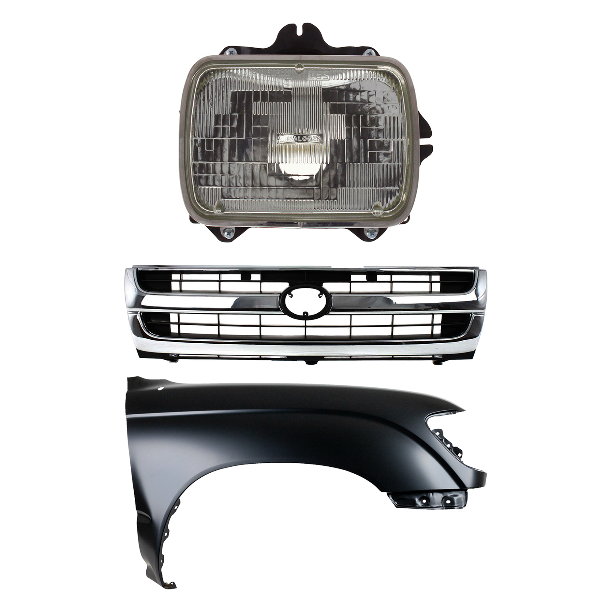 AM TACOMA 97-97 FRONT FENDER RH Primed 3 pc Kit with Grille and Headlight SKU KIT 031323-15301 Partslink TO1241157 TO1200205 TO2501117 OEM 5381104061-5310004070-81110891