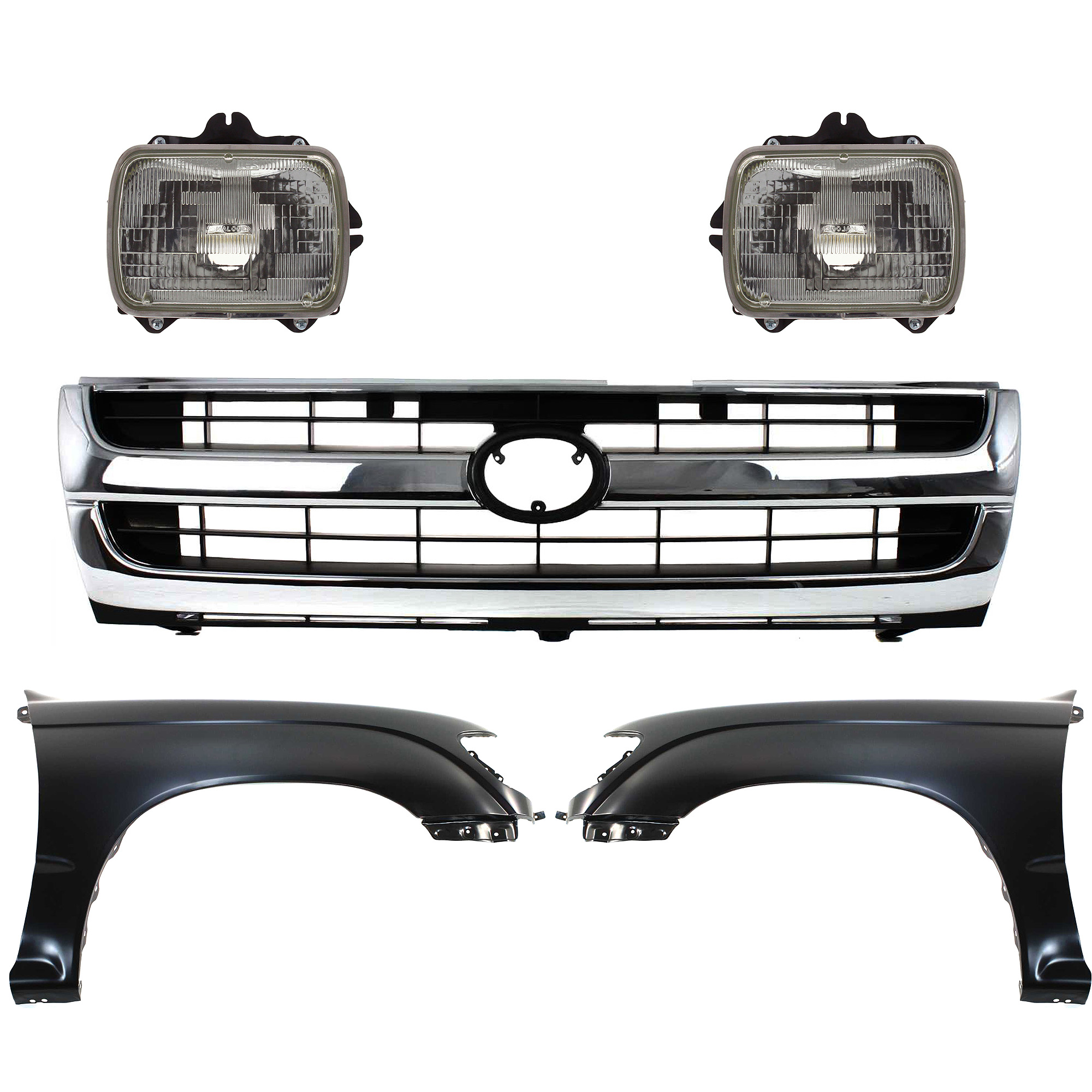 AM TACOMA 97-97 FRONT FENDER RH AND LH Primed 5 pc Kit with Grille and Headlights SKU KIT 031323-153 Partslink TO1240158 TO1241157 TO1200205 TO2501117 TO2500113 OEM 5381104061-5381204061-53100040