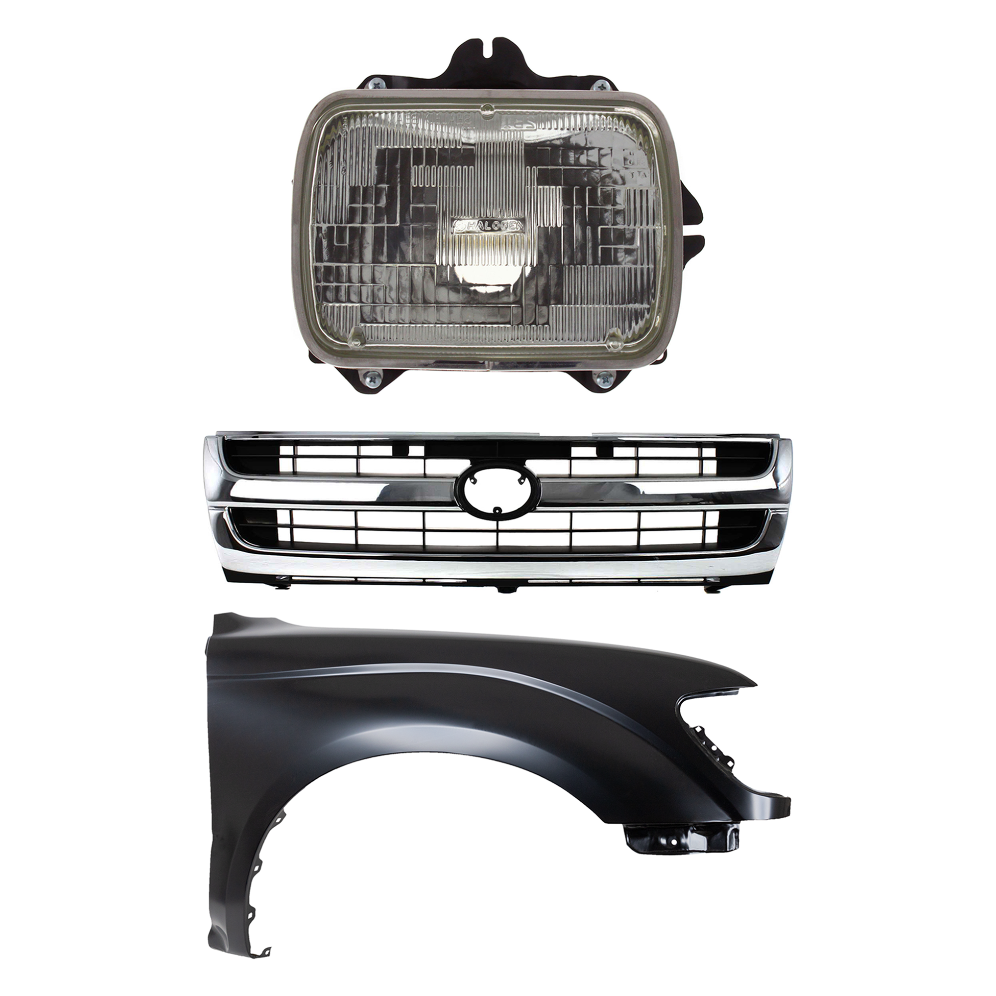 AM TACOMA 97-97 FRONT FENDER RH Primed 3 pc Kit w Grille and Headlight SKU KIT 031323-15401 Partslink TO1241161 TO1200205 TO2501117 OEM 5381104070-5310004070-81110891