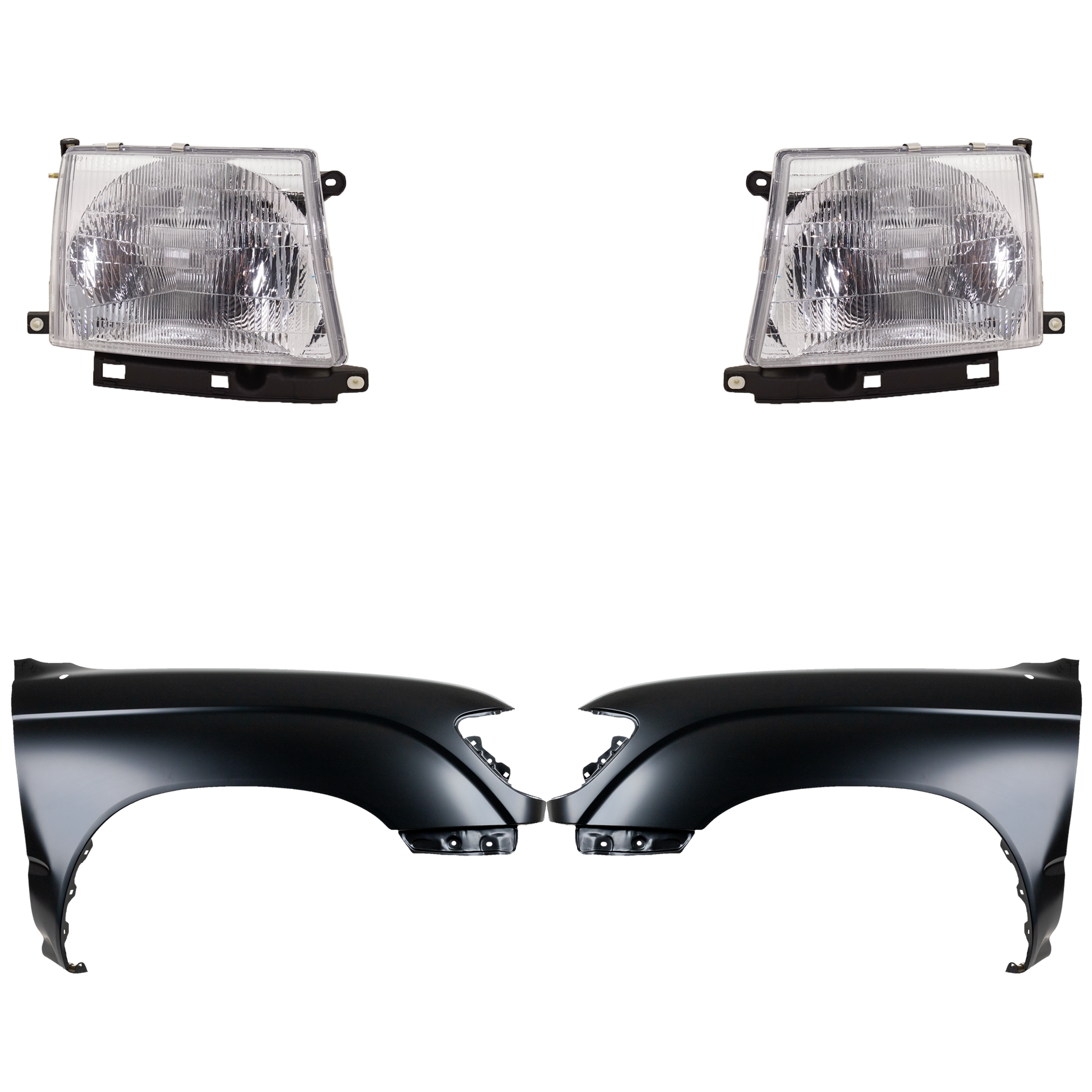 AM TACOMA 97-00 FRONT FENDER RH AND LH Primed 4 pc Kit with Headlights SKU KIT 031323-15503 Partslink TO1240158 TO1241157 TO2502120 TO2503120 OEM 5381104061-5381204061-81150040