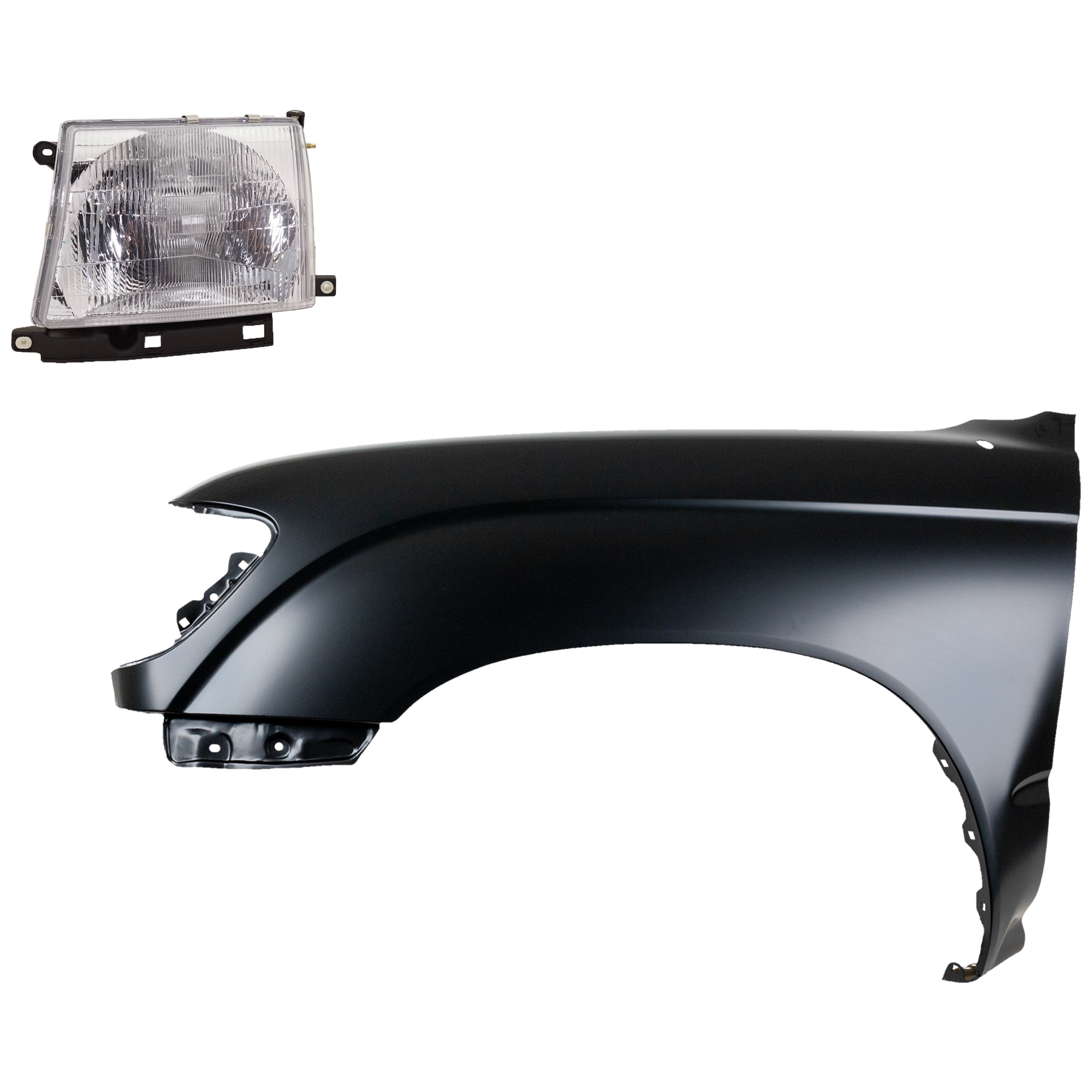 AM TACOMA 97-00 FRONT FENDER LH Primed 2 pc Kit with Headlight SKU KIT 031323-15505 Partslink TO1240158 TO2502120 OEM 5381204061-8115004090