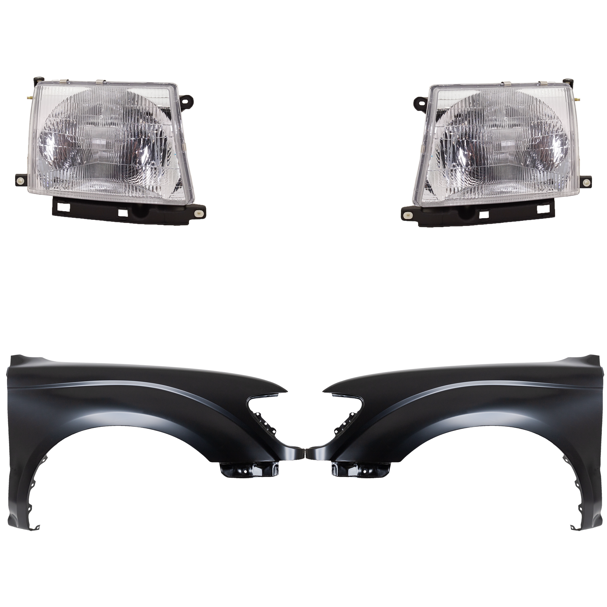 AM TACOMA 97-00 FRONT FENDER RH AND LH Primed 4 pc Kit with Headlights SKU KIT 031323-15603 Partslink TO1241161 TO1240161 TO2502120 TO2503120 OEM 5381104070-5381204070-81150040