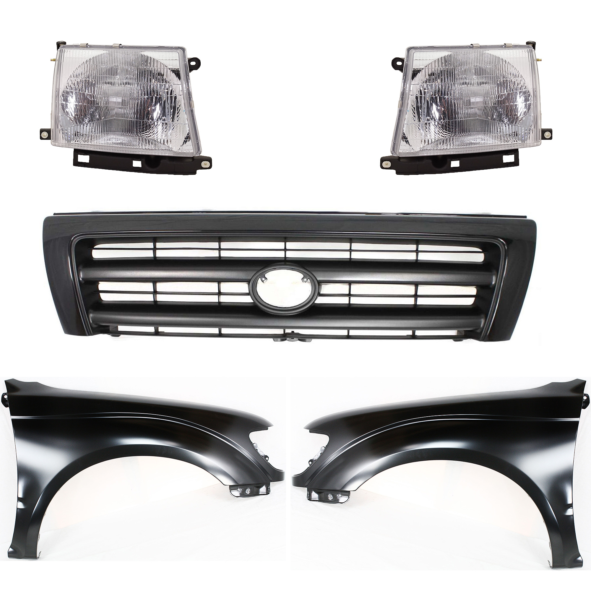 AM TACOMA 97-00 FRONT FENDER RH AND LH Primed 5 pc Kit with Grille and Headlights SKU KIT 031323-156 Partslink TO1240161 TO1241161 TO1200211 TO2502120 TO2503120 OEM 5381104070-5381204070-53100041