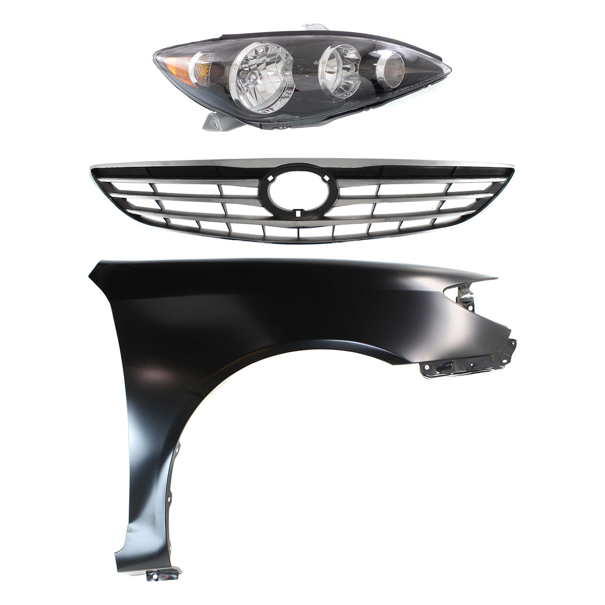 AM CAMRY 05-06 HEAD LAMP RH Assembly Halogen 3 pc Kit with Fender and Grille Assembly SKU KIT 031323-17001 Partslink TO2503156 TO1241184 TO1200267 OEM 8111006190-53801AA020-53101060