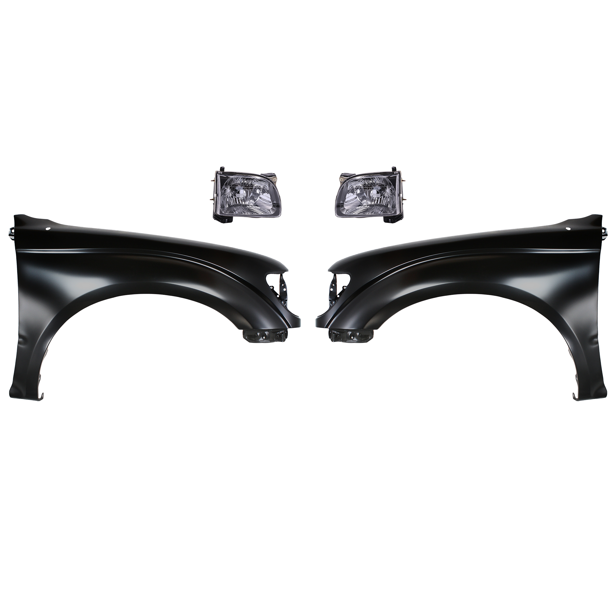 AM TACOMA 01-04 FRONT FENDER RH AND LH Primed 4 pc Kit with Headlights SKU KIT 031323-17303 Partslink TO1240180 TO1241180 TO2503136 TO2502136 OEM 5380104050-5380204070-81110041