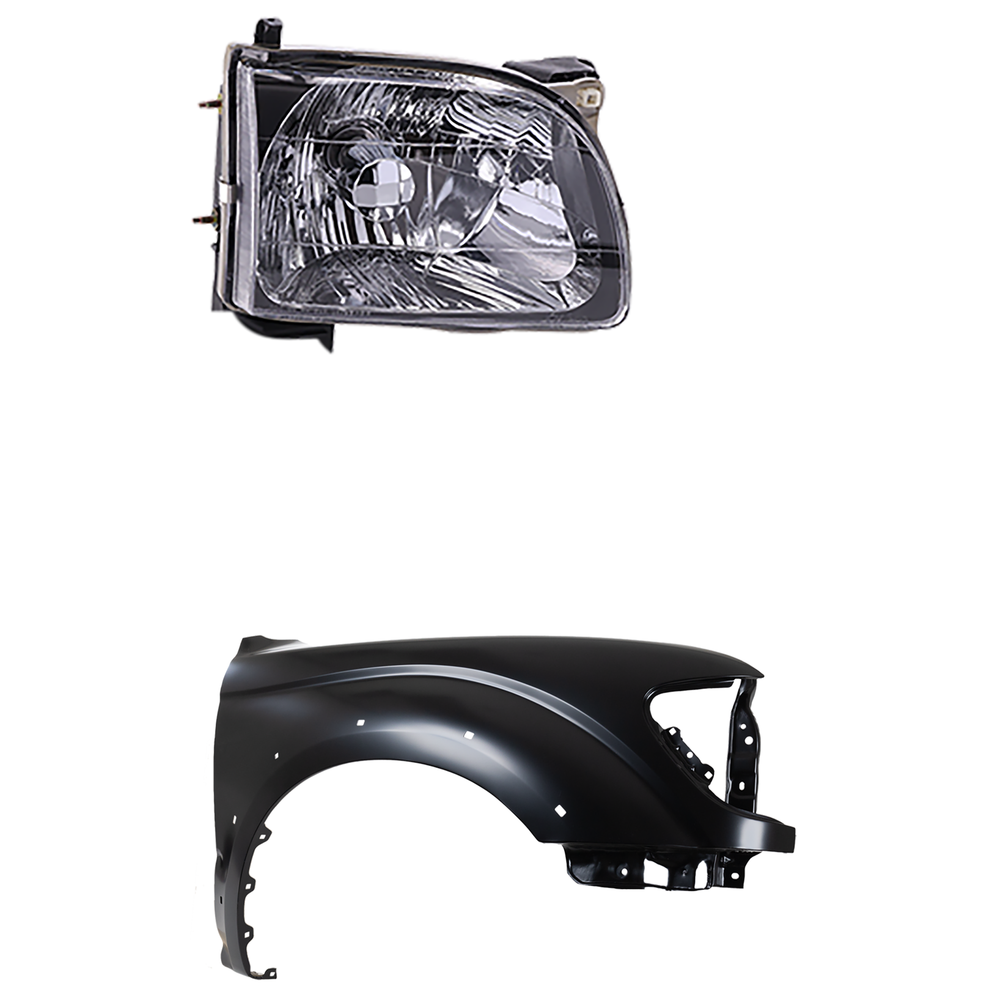 AM TACOMA 01-04 FRONT FENDER RH Primed 2 pc Kit with Headlight SKU KIT 031323-17404 Partslink TO1241188 TO2503136 OEM 5380104060-8111004110