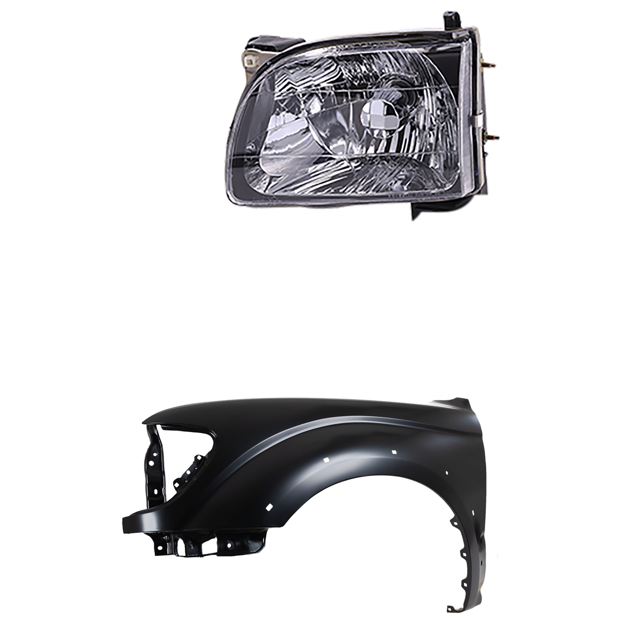 AM TACOMA 01-04 FRONT FENDER LH Primed 2 pc Kit with Headlight SKU KIT 031323-17405 Partslink TO1240188 TO2502136 OEM 5380204080-8115004110