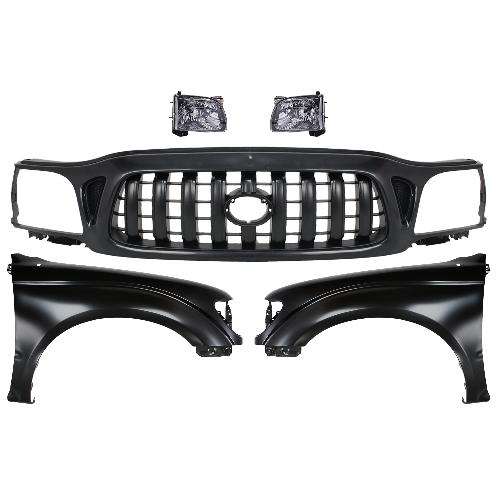 AM TACOMA 01-04 GRILLE Paintable Shell and Insert 5 pc Kit with Fenders and Headlights SKU KIT 031323-179 Partslink TO1200246 TO1240180 TO1241180 TO2502136 TO2503136 OEM 5310004250C0-5380204070-538010
