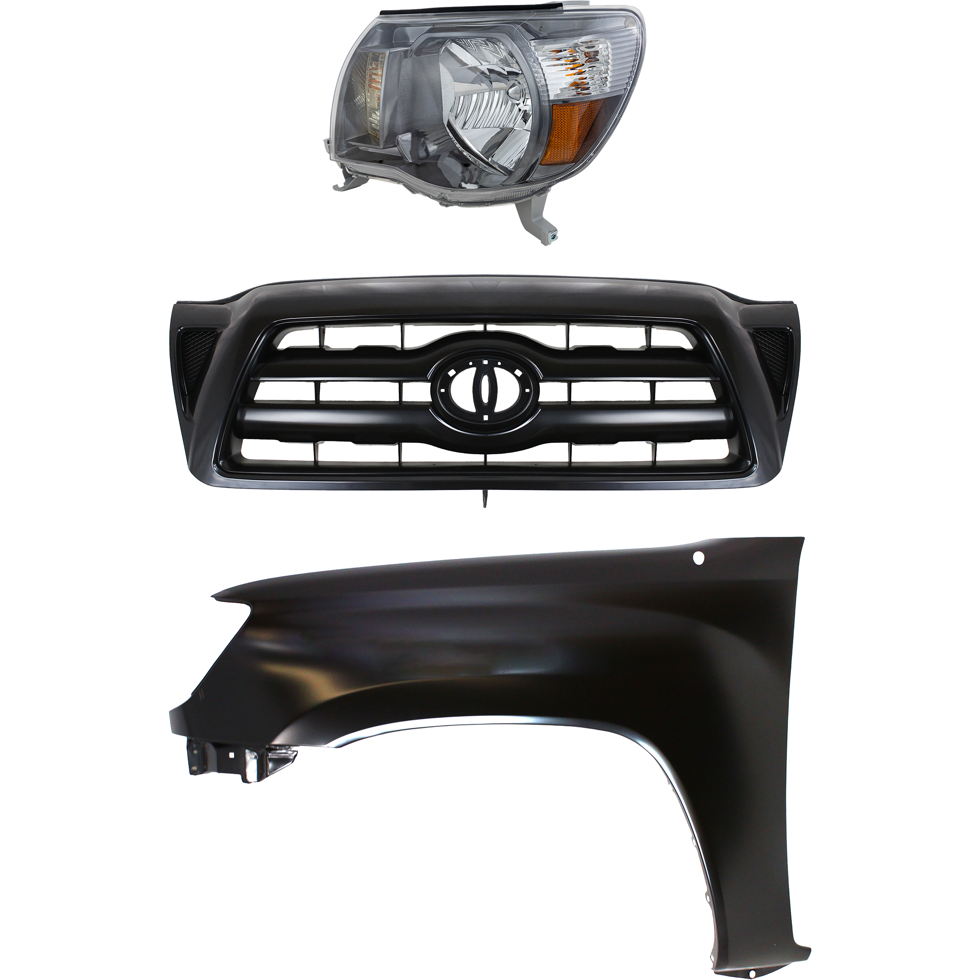 AM TACOMA 05-11 HEAD LAMP LH Assembly Halogen 3 pc Kit with Fender and Grille Assembly SKU KIT 031323-19302 Partslink TO2502181 TO1240206 TO1200269 OEM 8115004173-5381204090-53100043