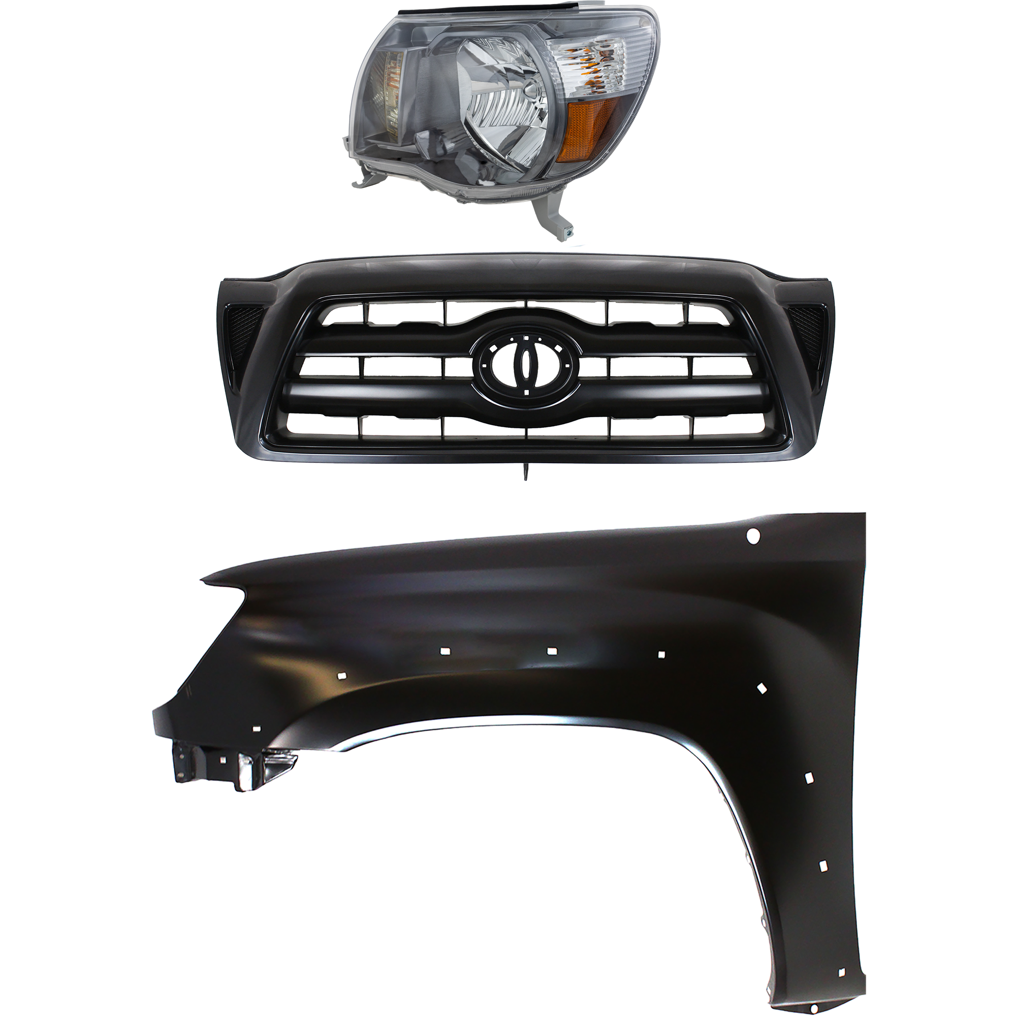 AM TACOMA 05-11 HEAD LAMP LH Assembly Halogen 3 pc Kit with Fender and Grille Assembly SKU KIT 031323-19502 Partslink TO2502181 TO1240208 TO1200269 OEM 8115004173-5381204100-53100043