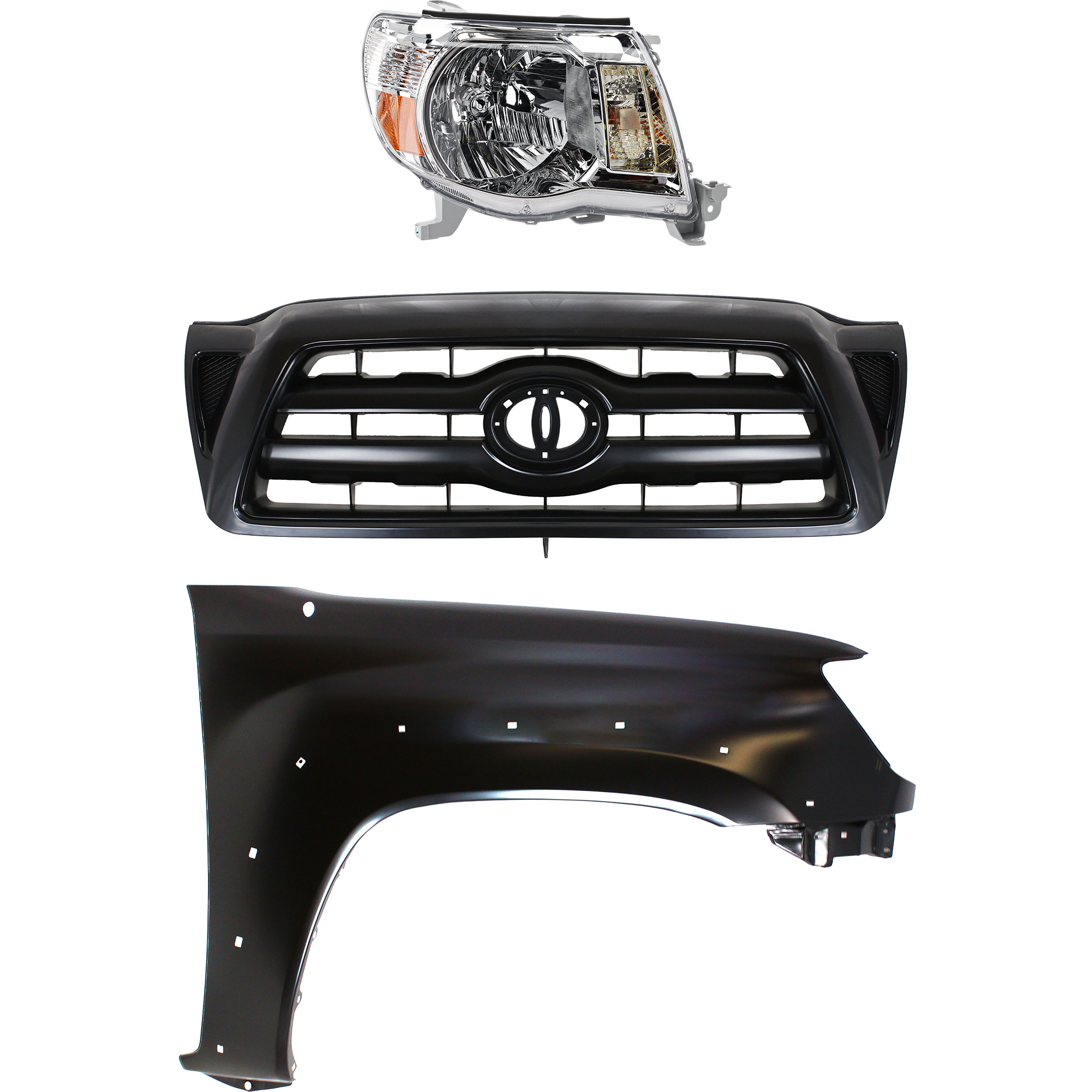 AM TACOMA 05-11 HEAD LAMP RH Assembly Halogen 3 pc Kit with Fender and Grille Assembly SKU KIT 031323-19601 Partslink TO2503157 TO1241208 TO1200269 OEM 8111004163-5381104100-53100043