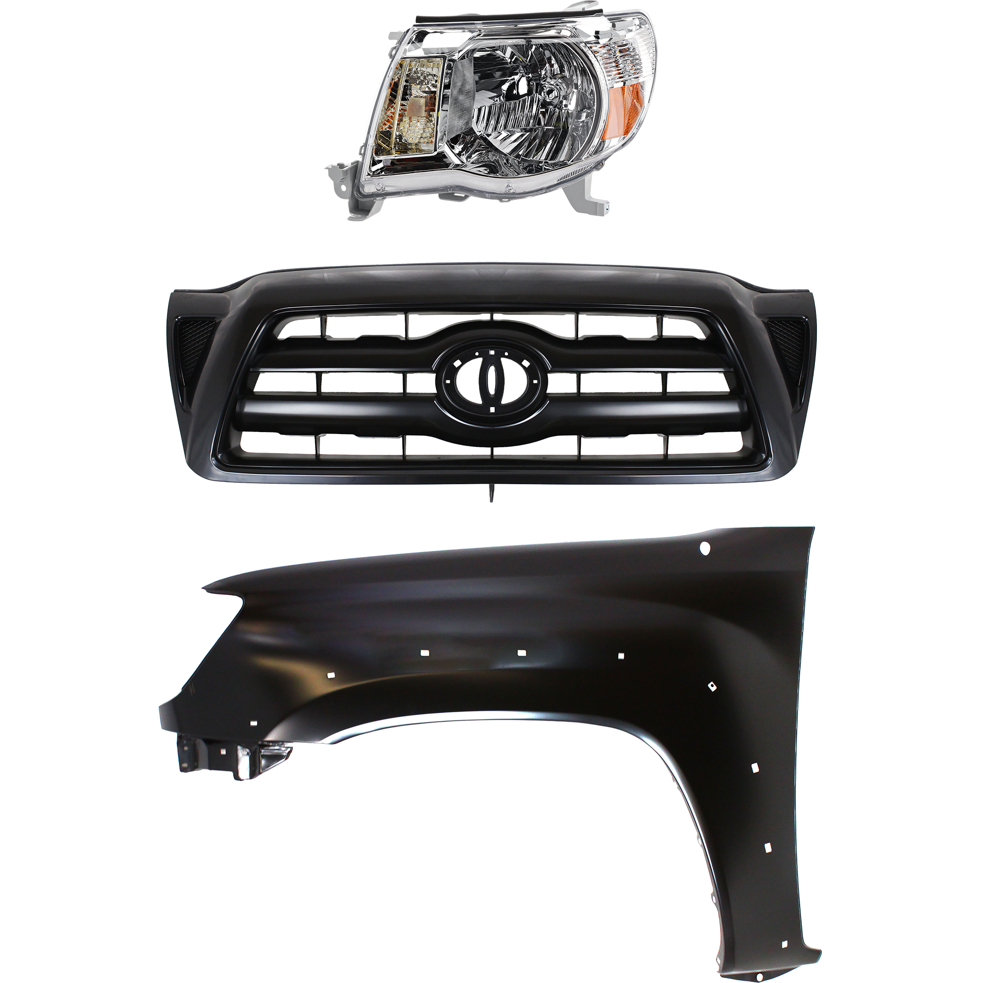 AM TACOMA 05-11 HEAD LAMP LH Assembly Halogen 3 pc Kit with Fender and Grille Assembly SKU KIT 031323-19602 Partslink TO2502157 TO1240208 TO1200269 OEM 8115004163-5381204100-53100043