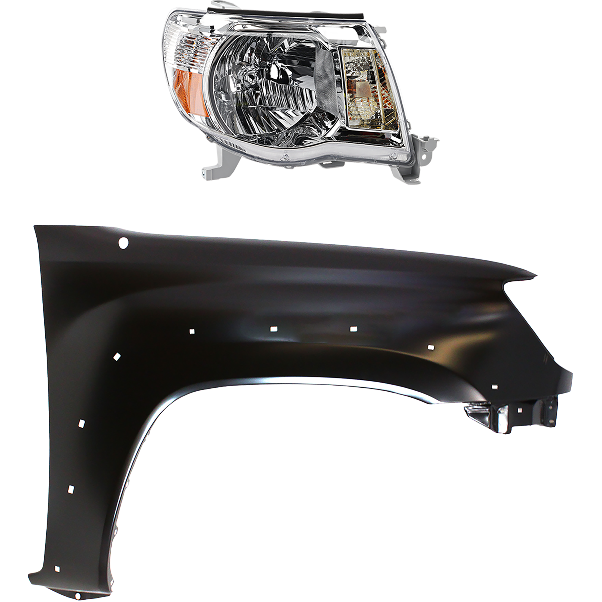 AM TACOMA 05-08 HEAD LAMP RH Assembly Halogen 2 pc Kit with Fender SKU KIT 031323-19604 Partslink TO2503157 TO1241208 OEM 8111004163-5381104100