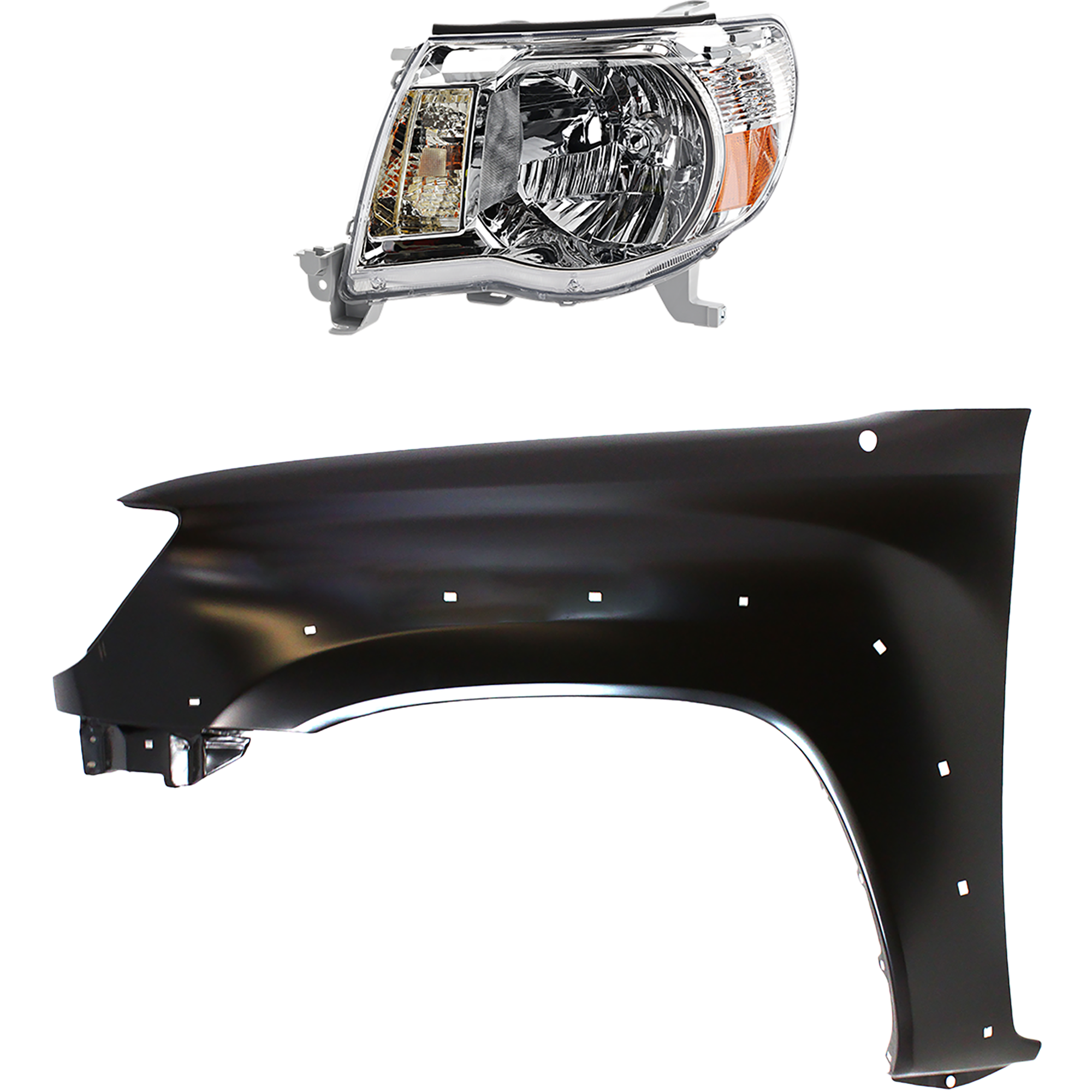 AM TACOMA 05-08 HEAD LAMP LH Assembly Halogen 2 pc Kit with Fender SKU KIT 031323-19605 Partslink TO2502157 TO1240208 OEM 8115004163-5381204100