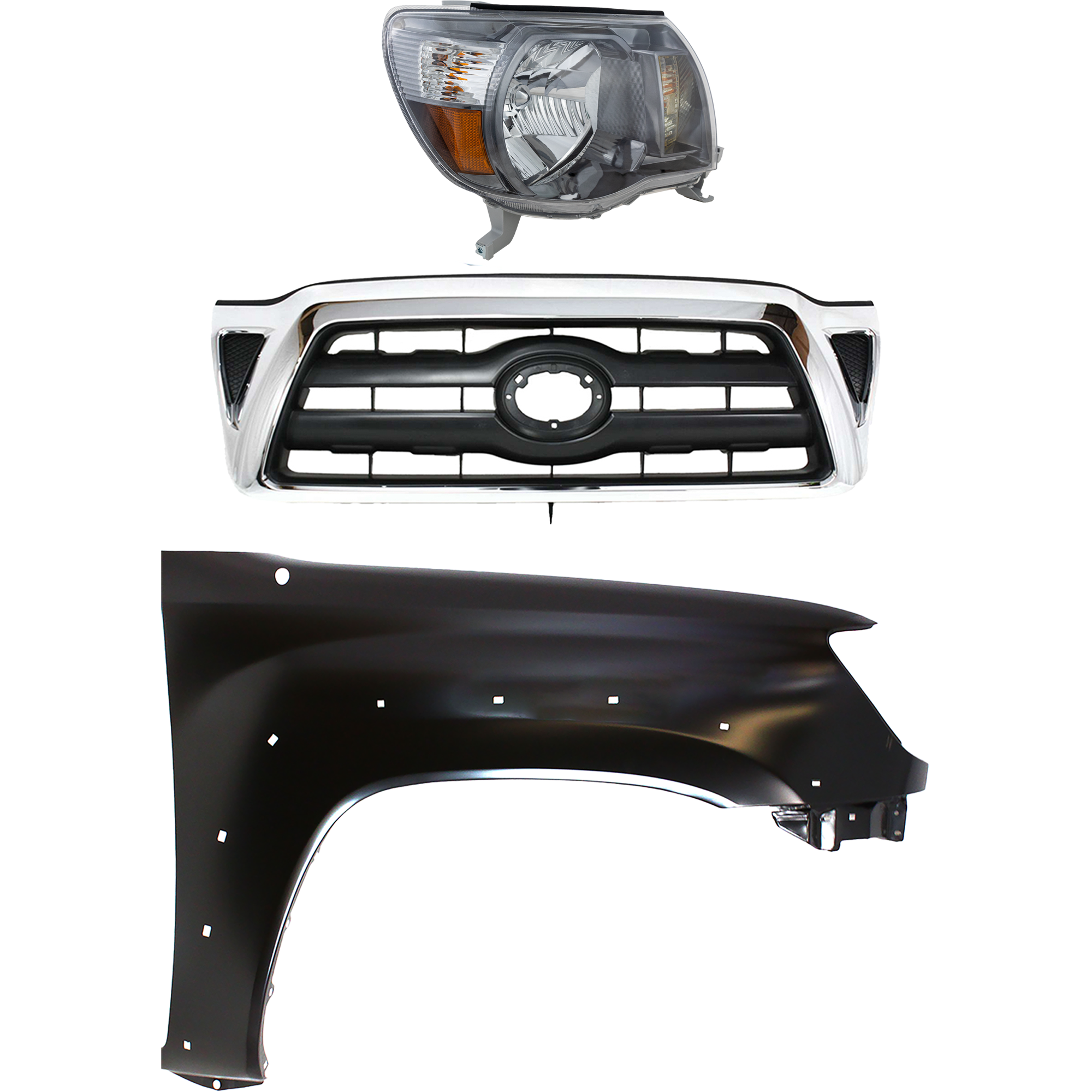 AM TACOMA 05-08 HEAD LAMP RH Assembly Halogen 3 pc Kit with Fender and Grille Assembly SKU KIT 031323-20401 Partslink TO2503181 TO1241208 TO1200268 OEM 8111004173-5381104100-53100043