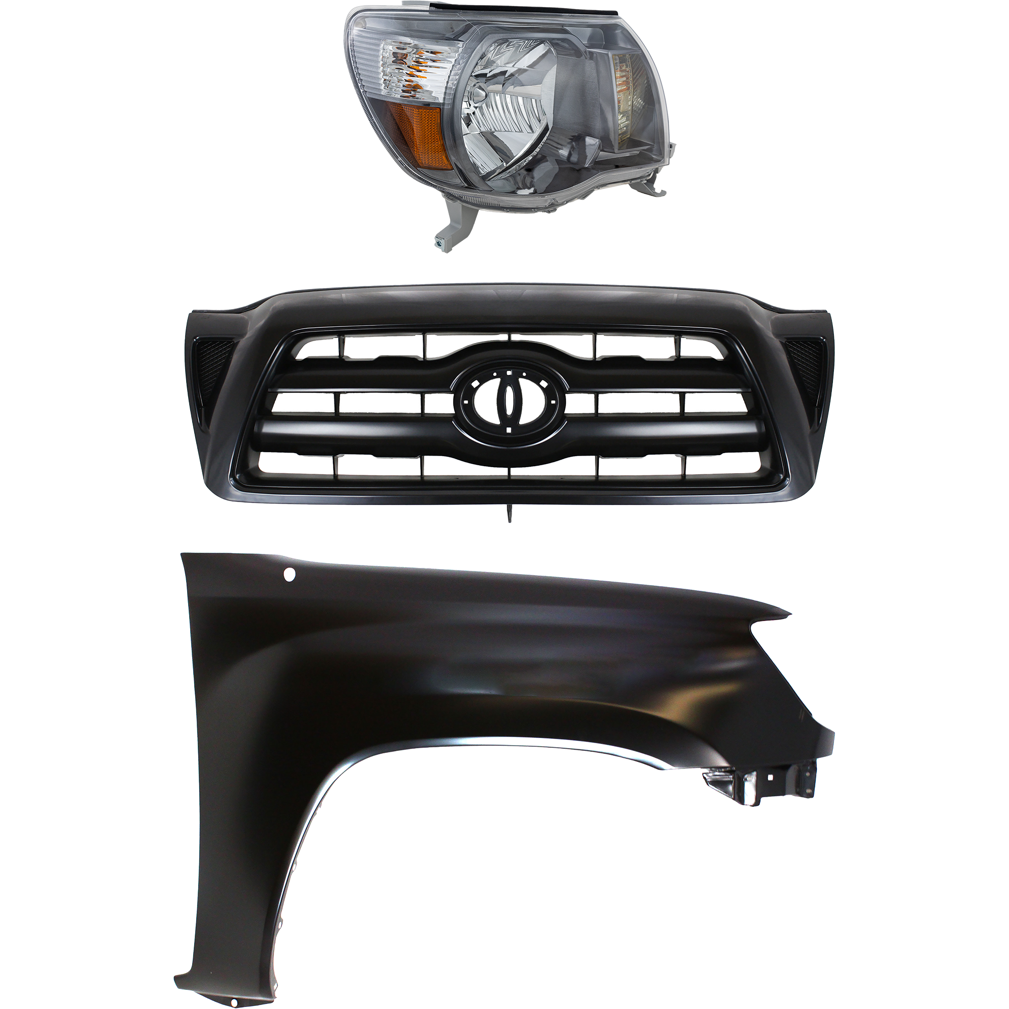AM TACOMA 05-11 HEAD LAMP RH Assembly Halogen 3 pc Kit with Fender and Grille Assembly CAPA SKU KIT 031323-20601 Partslink TO1200269 TO1241206C TO2503181C OEM 5310004350-5381104090-81110041