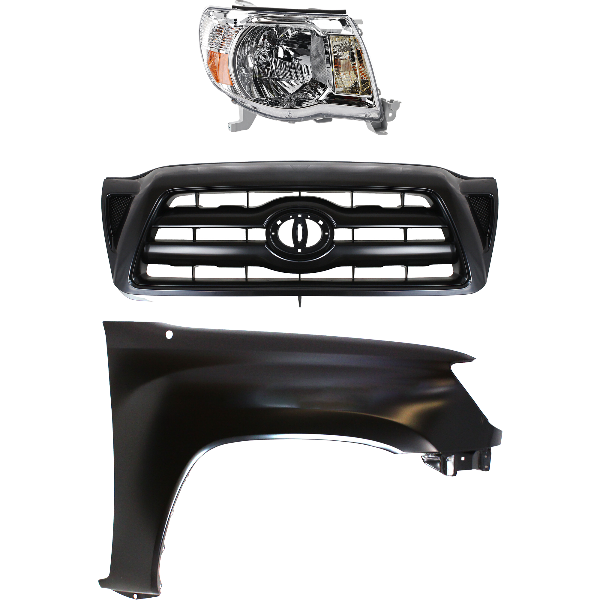 AM TACOMA 05-11 HEAD LAMP RH Assembly Halogen 3 pc Kit with Fender and Grille Assembly CAPA SKU KIT 031323-20701 Partslink TO1200269 TO1241206C TO2503157C OEM 5310004350-5381104090-81110041