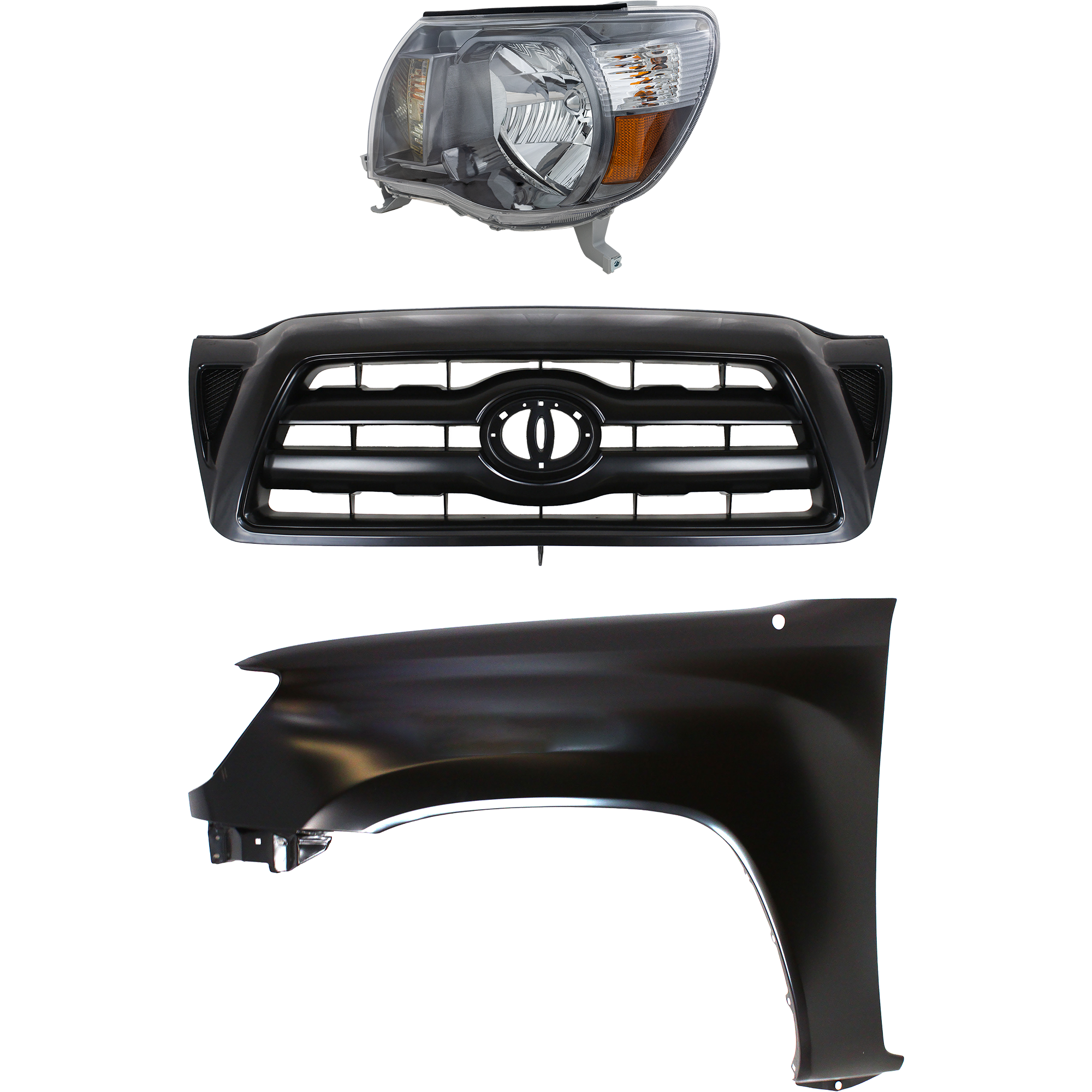 AM TACOMA 05-11 HEAD LAMP LH Assembly Halogen 3 pc Kit with Fender and Grille Assembly CAPA SKU KIT 031323-20702 Partslink TO2502157C TO1240206C TO1200269 OEM 8115004163-5381204090-53100043