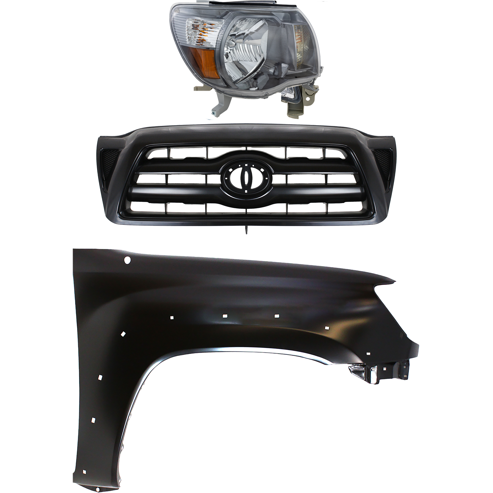AM TACOMA 05-11 HEAD LAMP RH Assembly Halogen 3 pc Kit with Fender and Grille Assembly CAPA SKU KIT 031323-20801 Partslink TO1200269 TO1241208C TO2503181C OEM 5310004350-5381104100-81110041