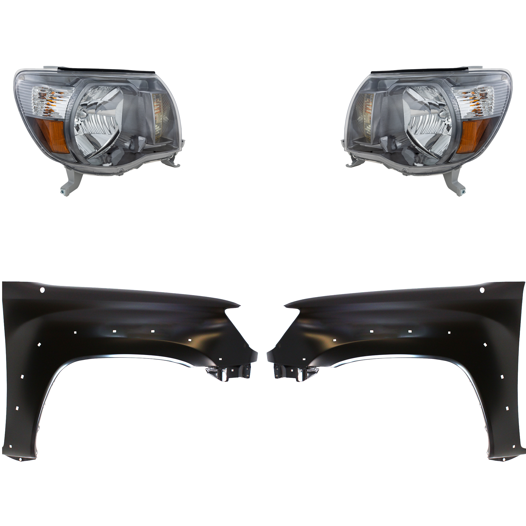 AM TACOMA 05-08 HEAD LAMP RH AND LH Assembly Halogen 4 pc Kit with Fenders CAPA SKU KIT 031323-20803 Partslink TO1240208C TO1241208C TO2502181C TO2503181C OEM 5381104100-5381204100-81110041