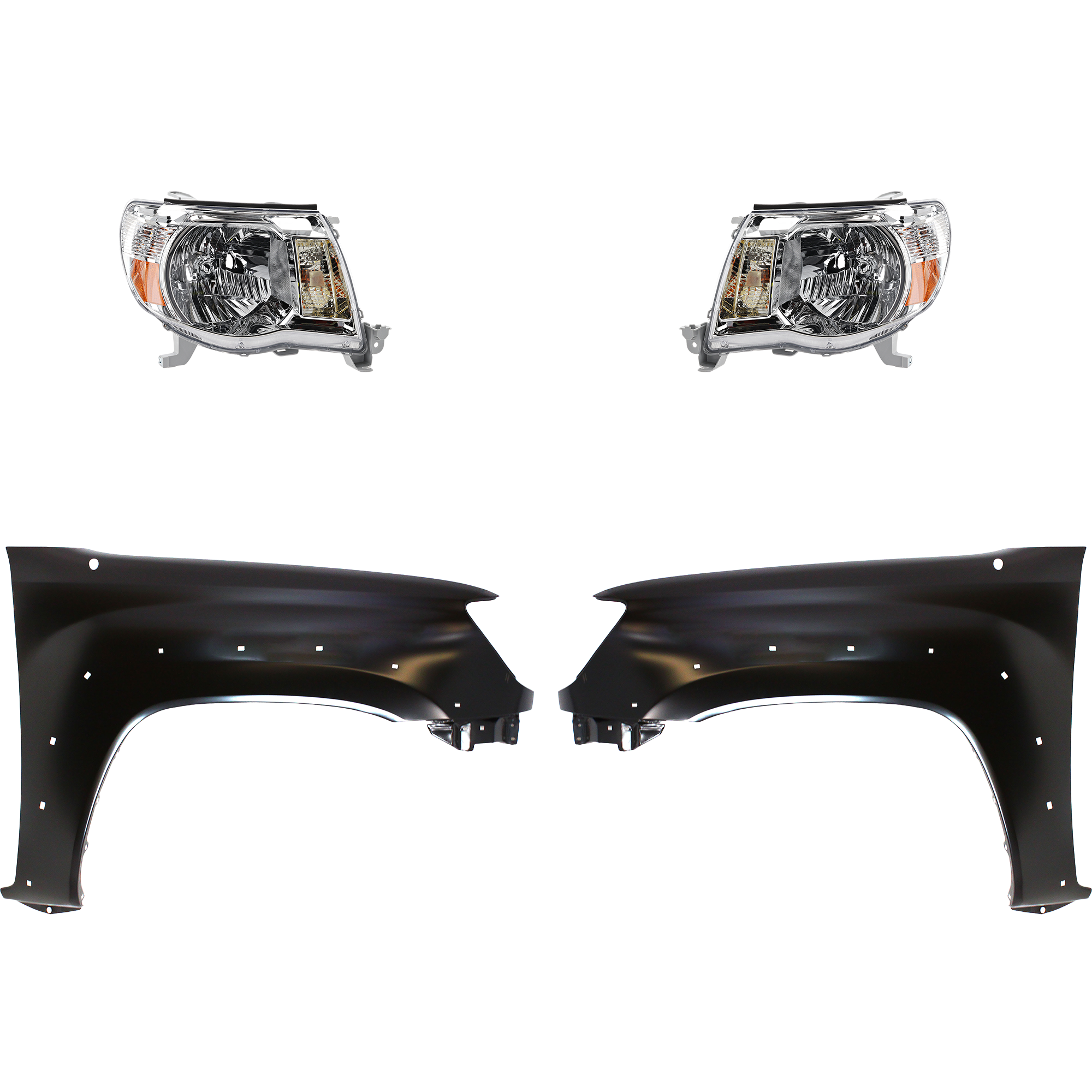 AM TACOMA 05-08 HEAD LAMP RH AND LH Assembly Halogen 4 pc Kit with Fenders CAPA SKU KIT 031323-20903 Partslink TO1240208C TO1241208C TO2502157C TO2503157C OEM 5381104100-5381204100-81110041