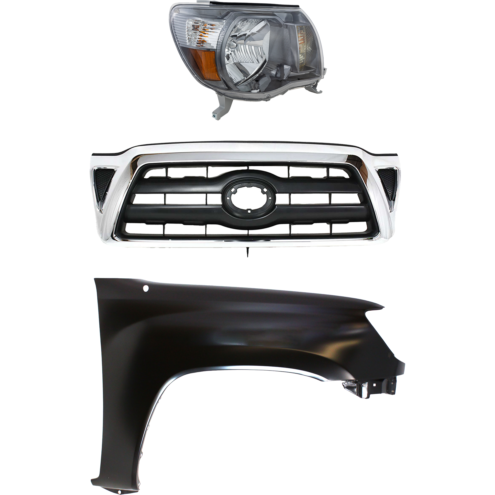 AM TACOMA 05-08 HEAD LAMP RH Assembly Halogen 3 pc Kit with Fender and Grille Assembly CAPA SKU KIT 031323-21501 Partslink TO1200268 TO1241206C TO2503181C OEM 5310004360-5381104090-81110041