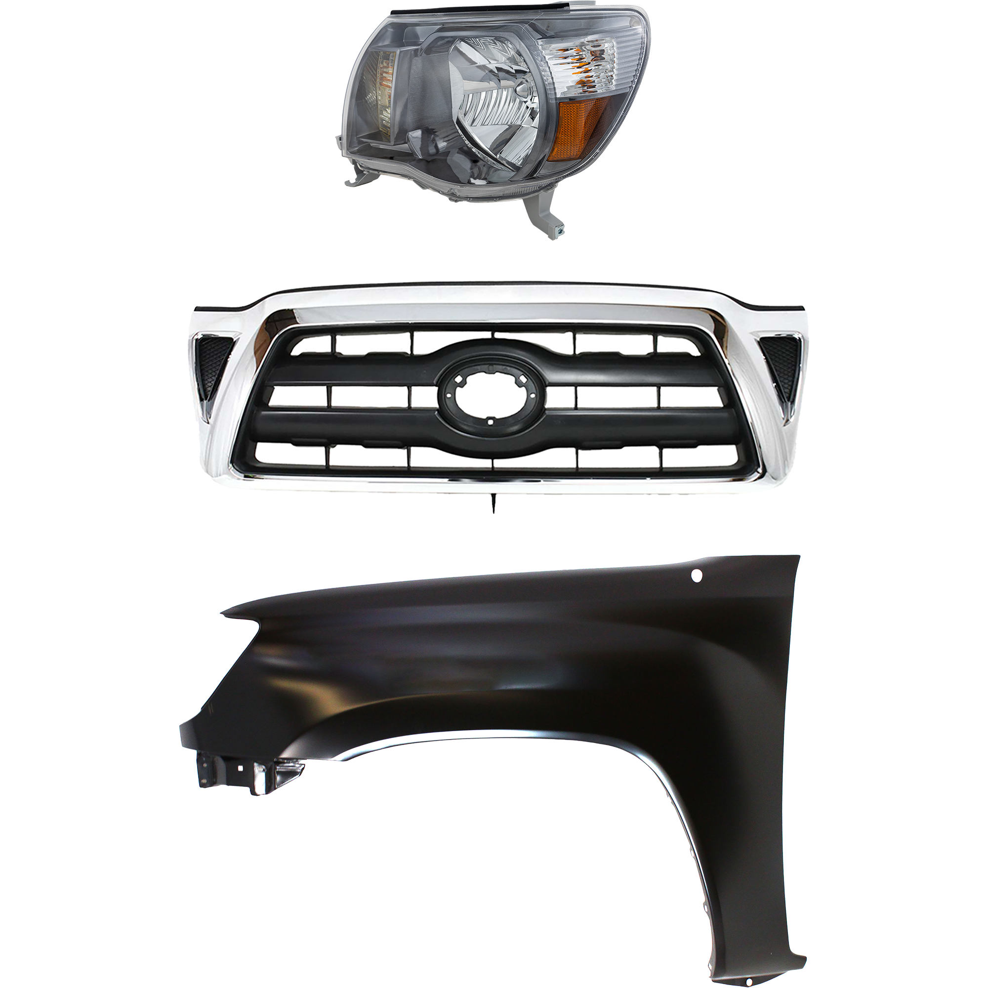 AM TACOMA 05-08 HEAD LAMP LH Assembly Halogen 3 pc Kit with Fender and Grille Assembly CAPA SKU KIT 031323-21502 Partslink TO1200268 TO1240206C TO2502181C OEM 5310004360-5381204090-81150041