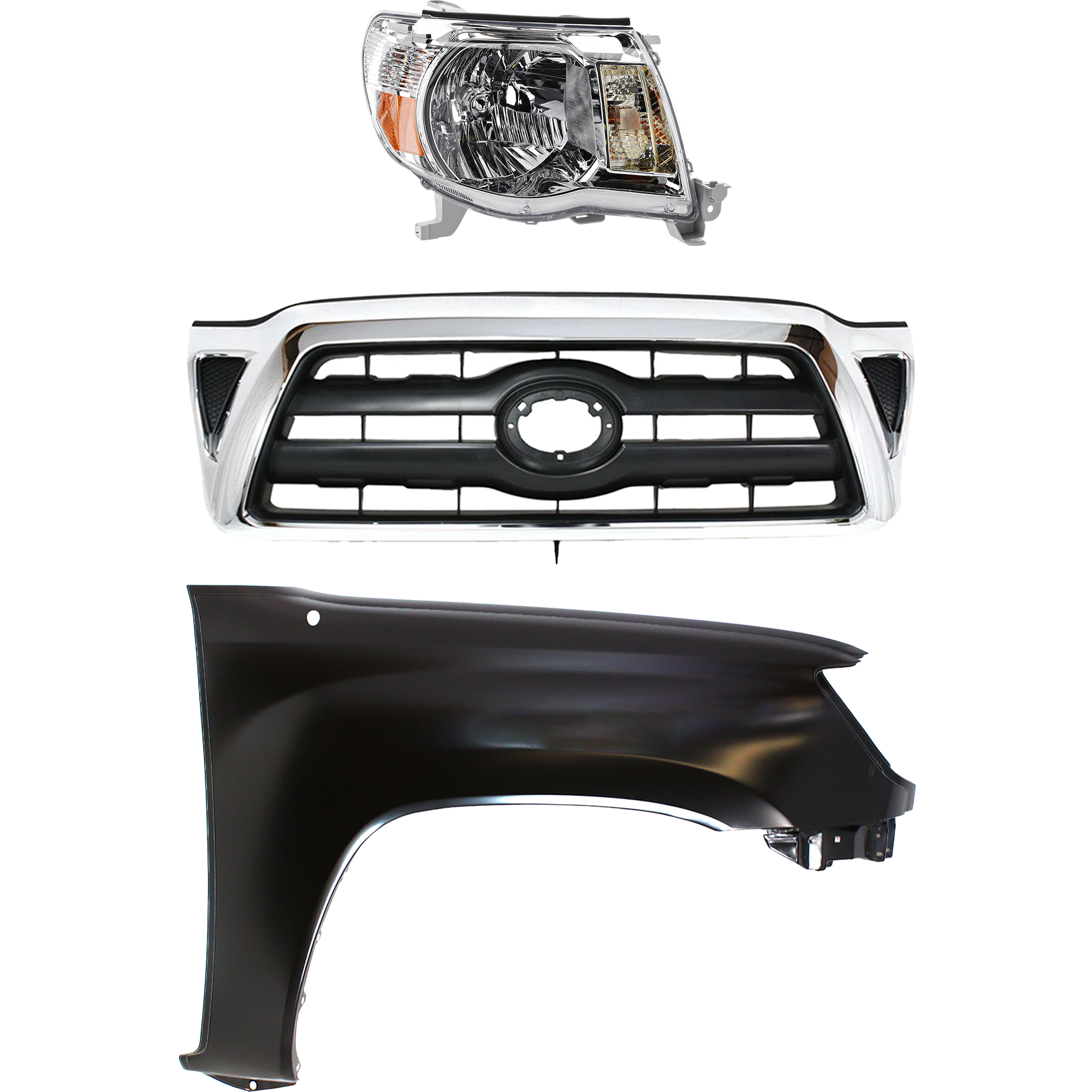 AM TACOMA 05-08 HEAD LAMP RH Assembly Halogen 3 pc Kit with Fender and Grille Assembly CAPA SKU KIT 031323-21601 Partslink TO1200268 TO1241206C TO2503157C OEM 5310004360-5381104090-81110041
