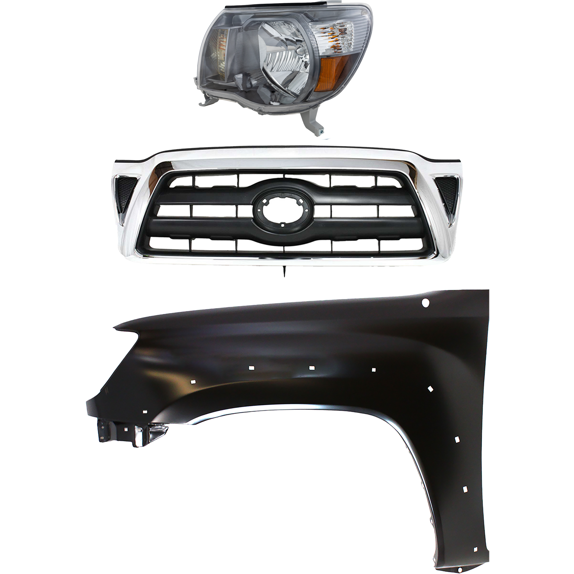 AM TACOMA 05-08 HEAD LAMP LH Assembly Halogen 3 pc Kit with Fender and Grille Assembly CAPA SKU KIT 031323-21702 Partslink TO1200268 TO1240208C TO2502181C OEM 5310004360-5381204100-81150041