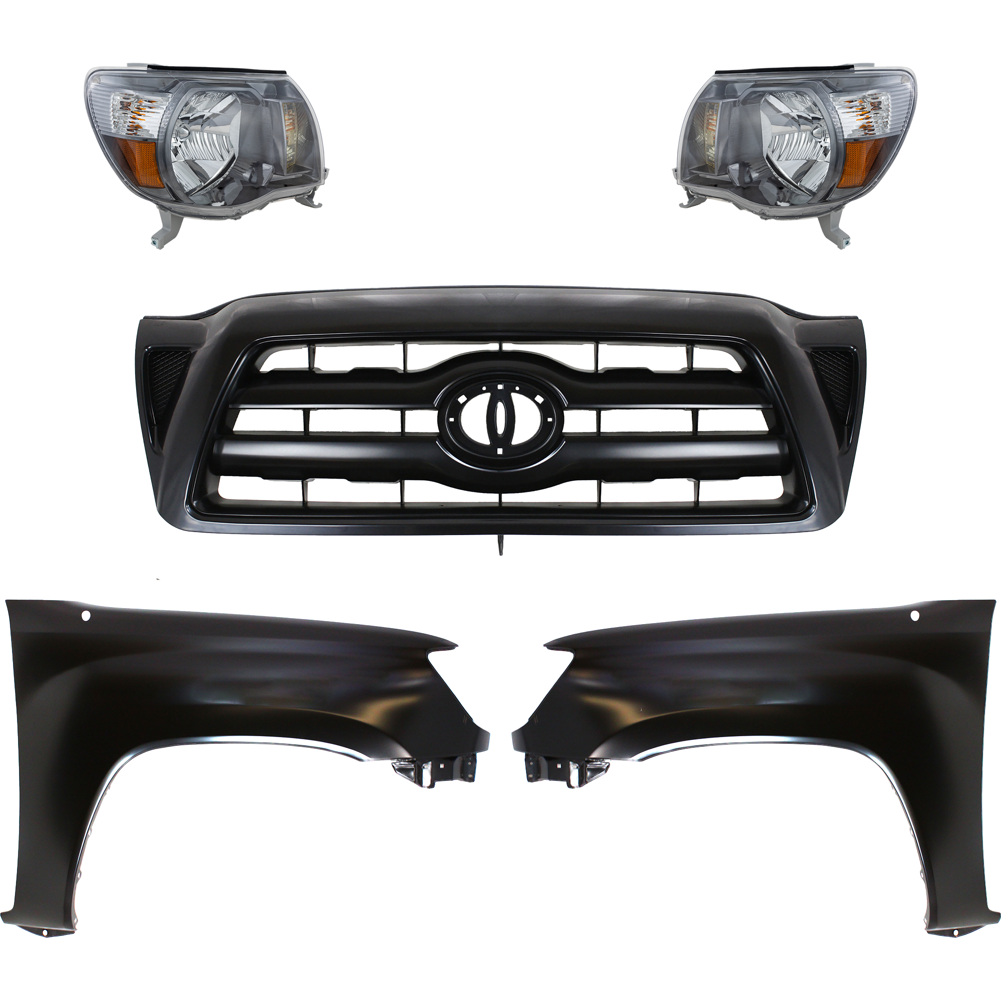 AM TACOMA 05-10 HEAD LAMP RH AND LH Assembly Halogen 5 pc Kit with Fenders and Grille Assembly CAPA SKU KIT 031323-219 Partslink TO1200279 TO1240206C TO1241206C TO2502181C TO2503181C OEM 5310004370C0-5381104090-538120