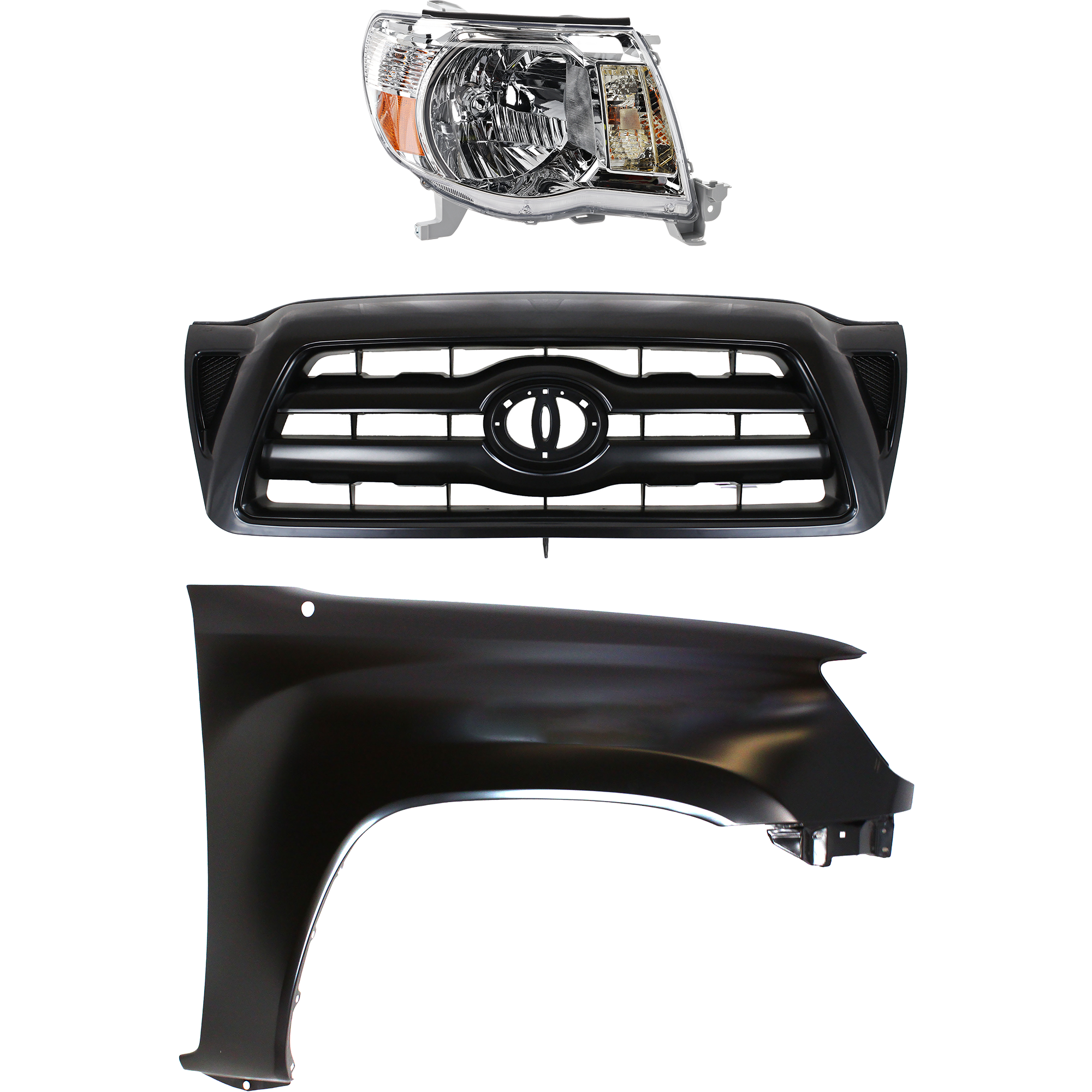 AM TACOMA 05-10 HEAD LAMP RH Assembly Halogen 3 pc Kit with Fender and Grille Assembly CAPA SKU KIT 031323-22001 Partslink TO1200279 TO1241206C TO2503157C OEM 5310004370C0-5381104090-811100