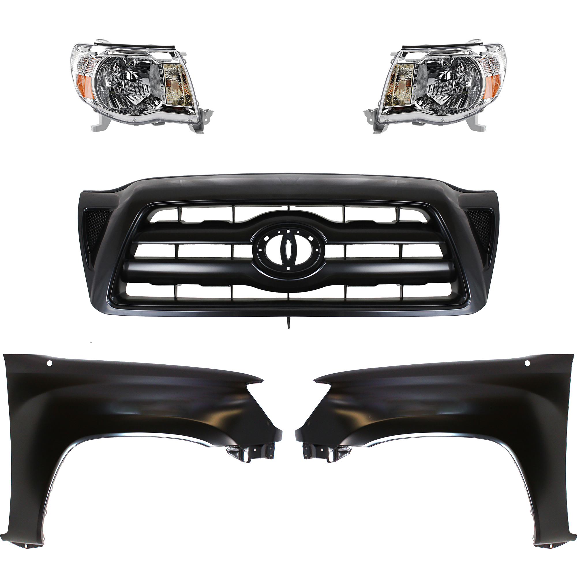 AM TACOMA 05-10 HEAD LAMP RH AND LH Assembly Halogen 5 pc Kit with Fenders and Grille Assembly CAPA SKU KIT 031323-220 Partslink TO1200279 TO1240206C TO1241206C TO2502157C TO2503157C OEM 5310004370C0-5381104090-538120
