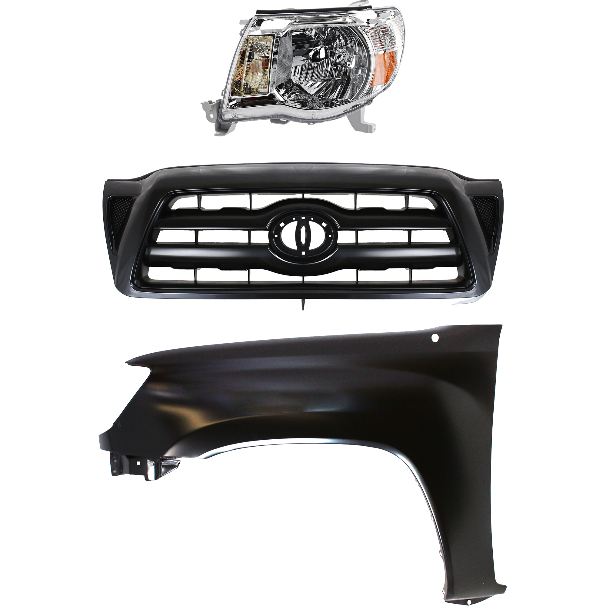 AM TACOMA 05-10 HEAD LAMP LH Assembly Halogen 3 pc Kit with Fender and Grille Assembly SKU KIT 031323-22402 Partslink TO2502157 TO1240206 TO1200279 OEM 8115004163-5381204090-53100043