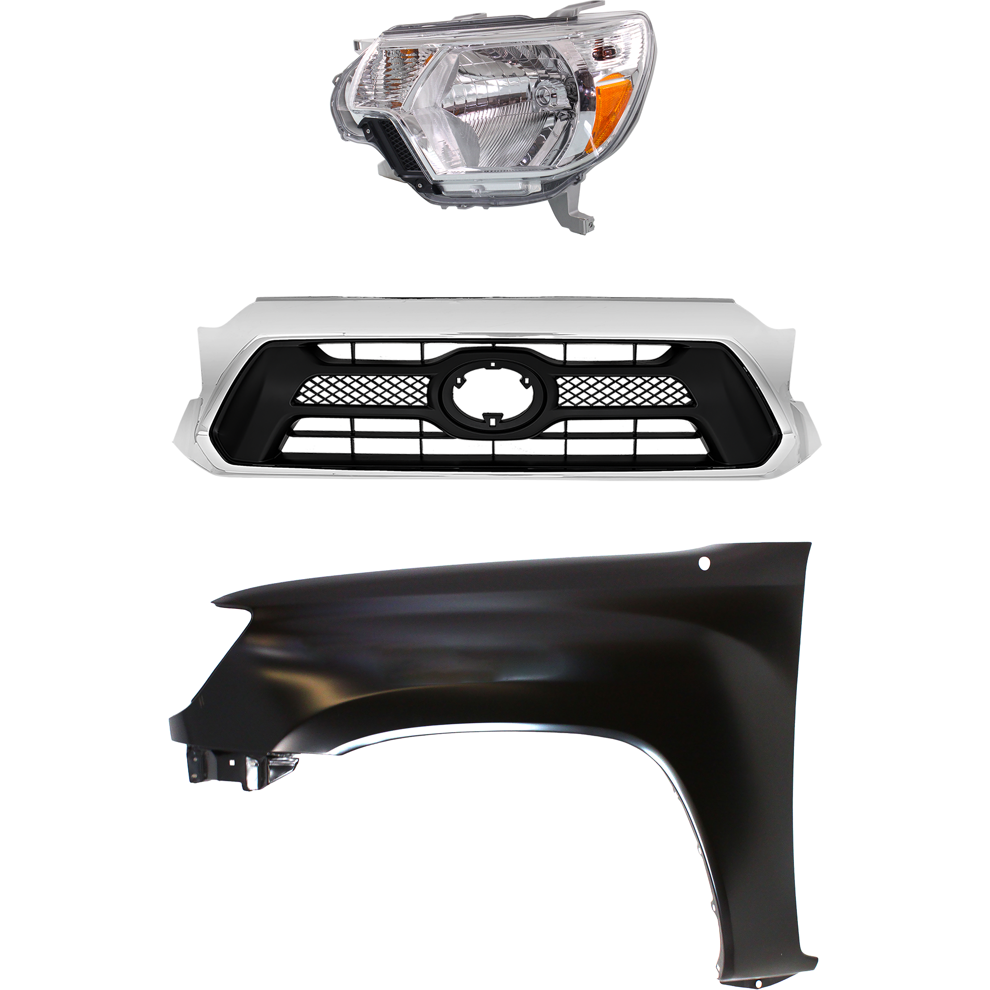 AM TACOMA 12-15 HEAD LAMP LH Assembly Halogen 3 pc Kit with Fender and Grille Assembly SKU KIT 031323-22802 Partslink TO2502213 TO1240206 TO1200351 OEM 8115004181-5381204090-53100044